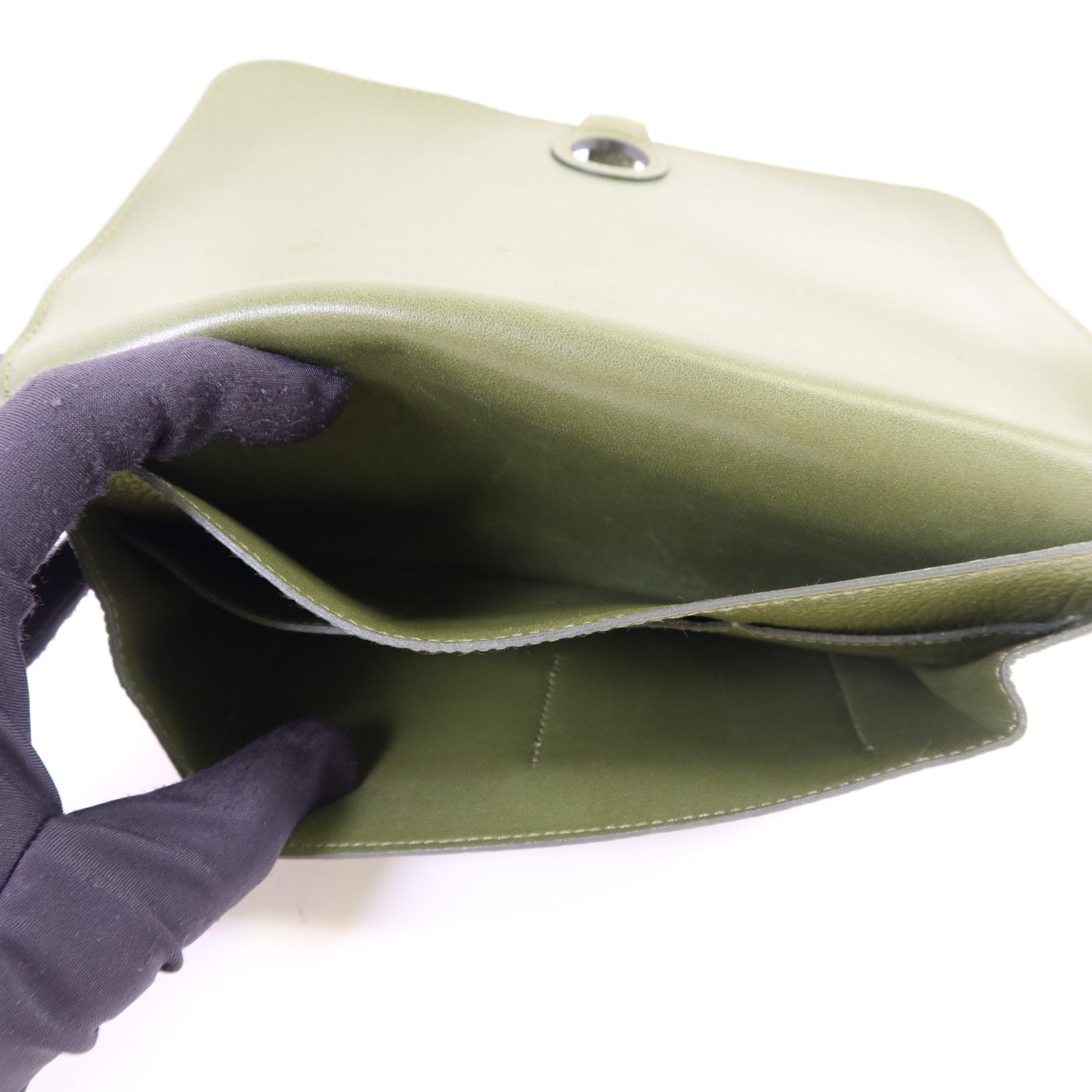 HERMES Togo皮革Dogon GM銀扣長錢包Vert Olive