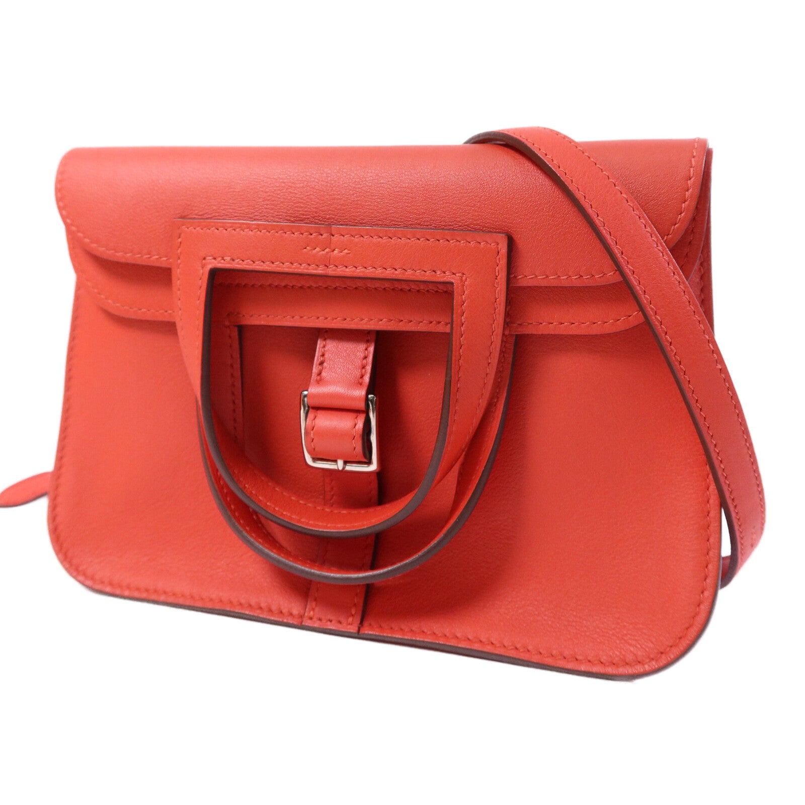 HERMES Swift皮革Halzan Mini銀扣肩背袋Rouge Tomate
