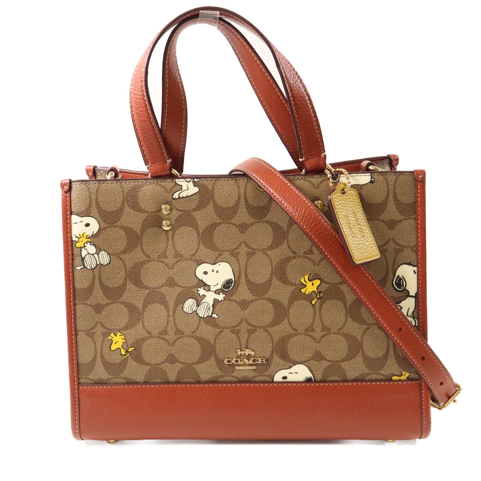 COACH PVC塗層帆布Shoulder Bag金扣手挽肩背兩用袋啡色