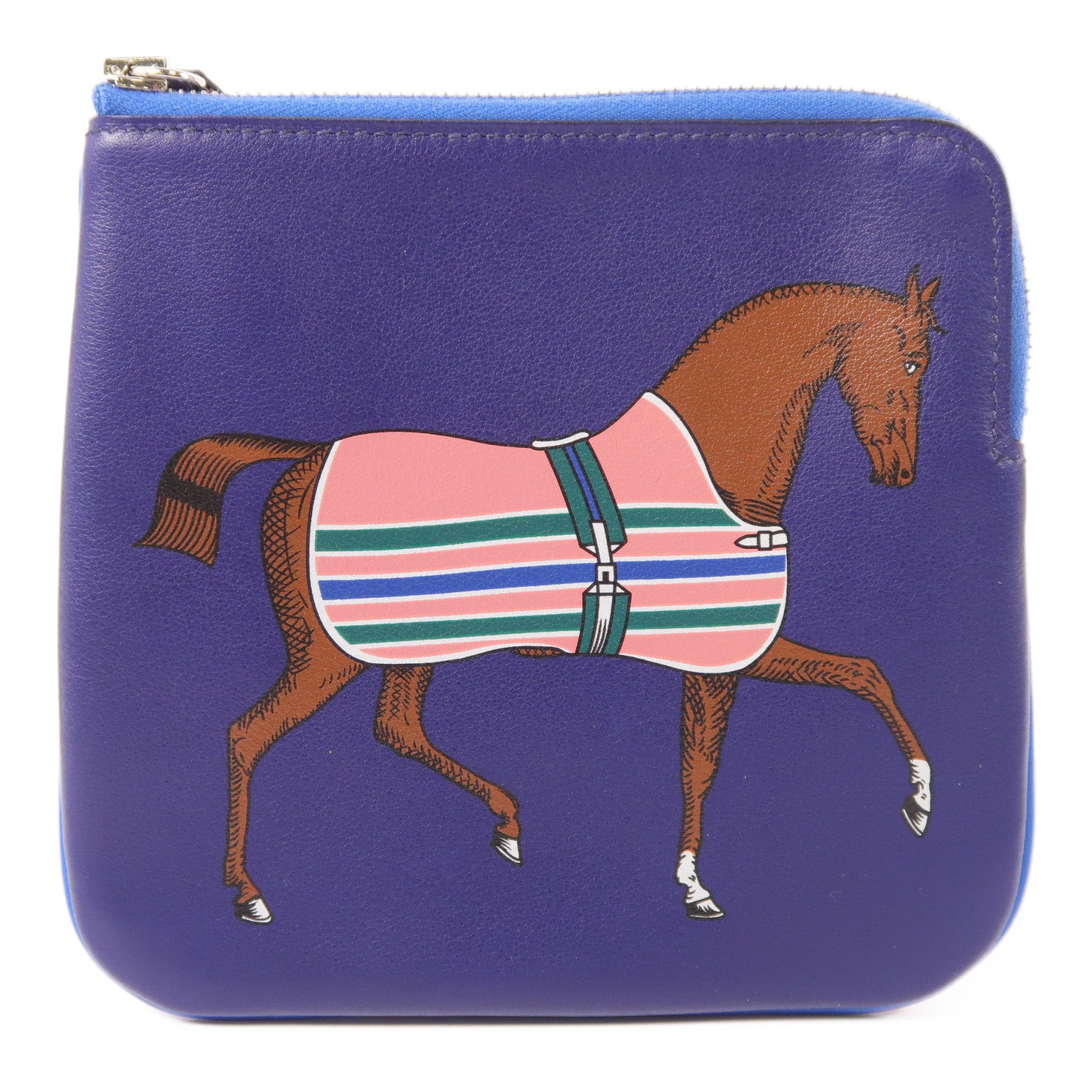 HERMES Swift皮革Carre Pocket銀扣手拿包Navy