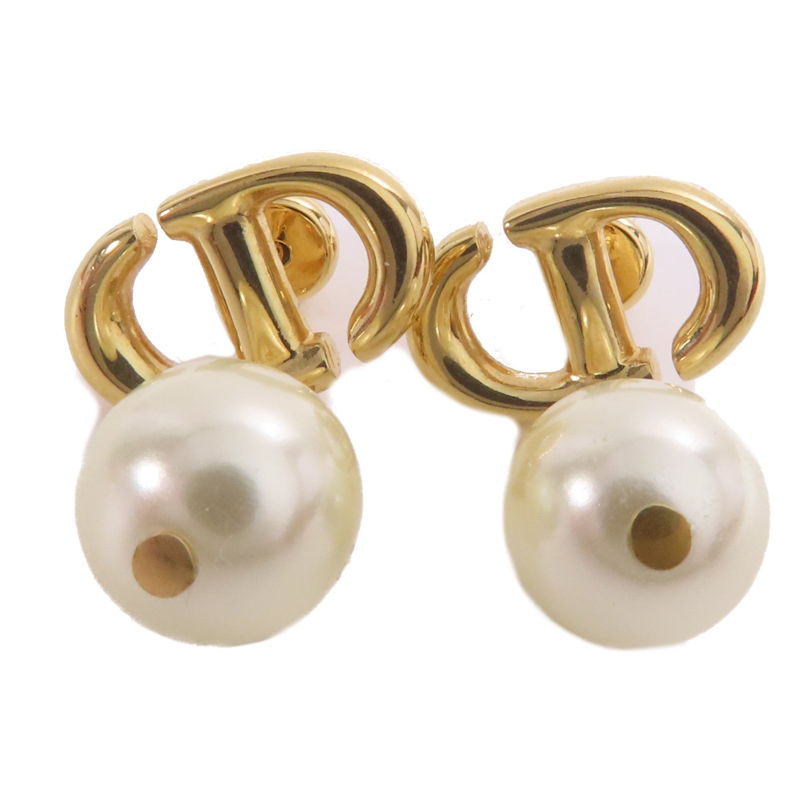 CHRISTIAN DIOR CD Earrings Metal White/Gold