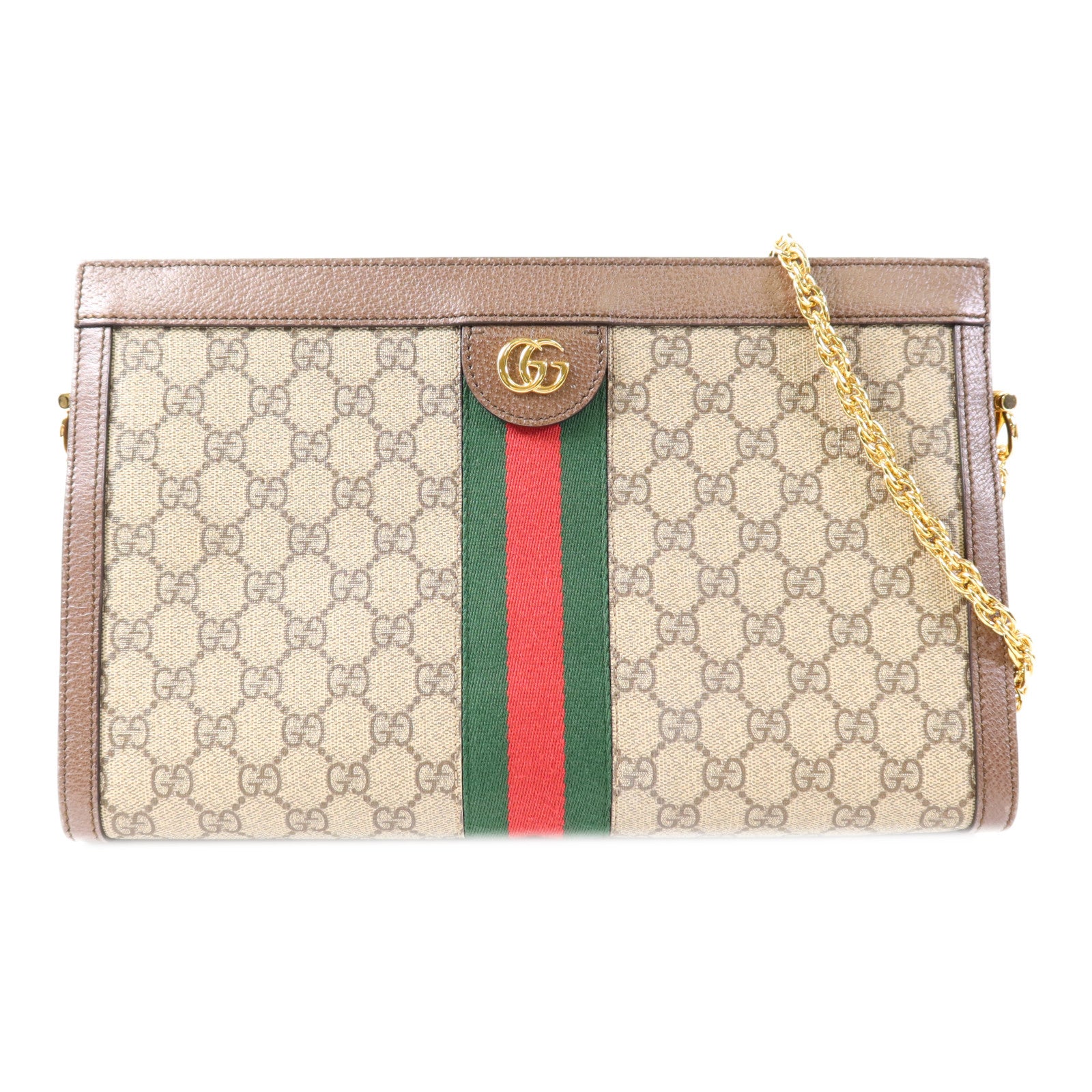 GUCCI GG GHW Ophidia GG Medium Chain Shoulder Bag Coated Canvas Brown