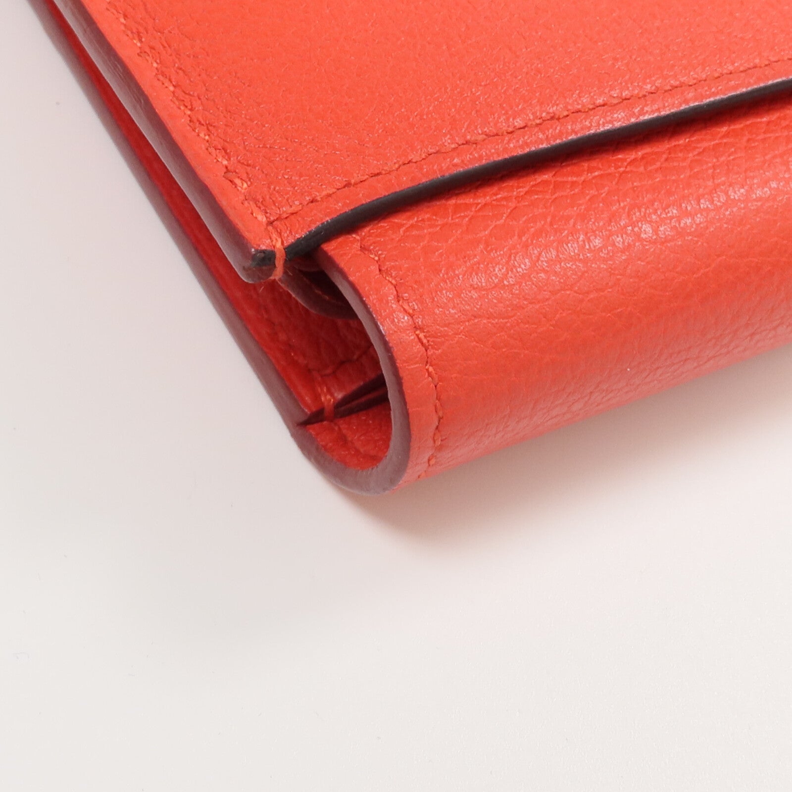 HERMES Evercolor皮革H Passant Compact Wallet錢包Rouge Tomate