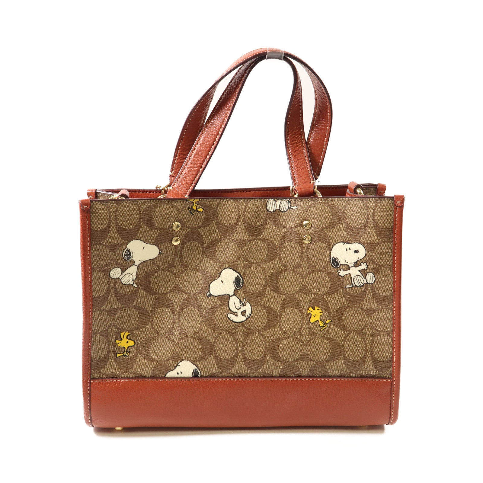 COACH PVC塗層帆布Shoulder Bag金扣手挽肩背兩用袋啡色