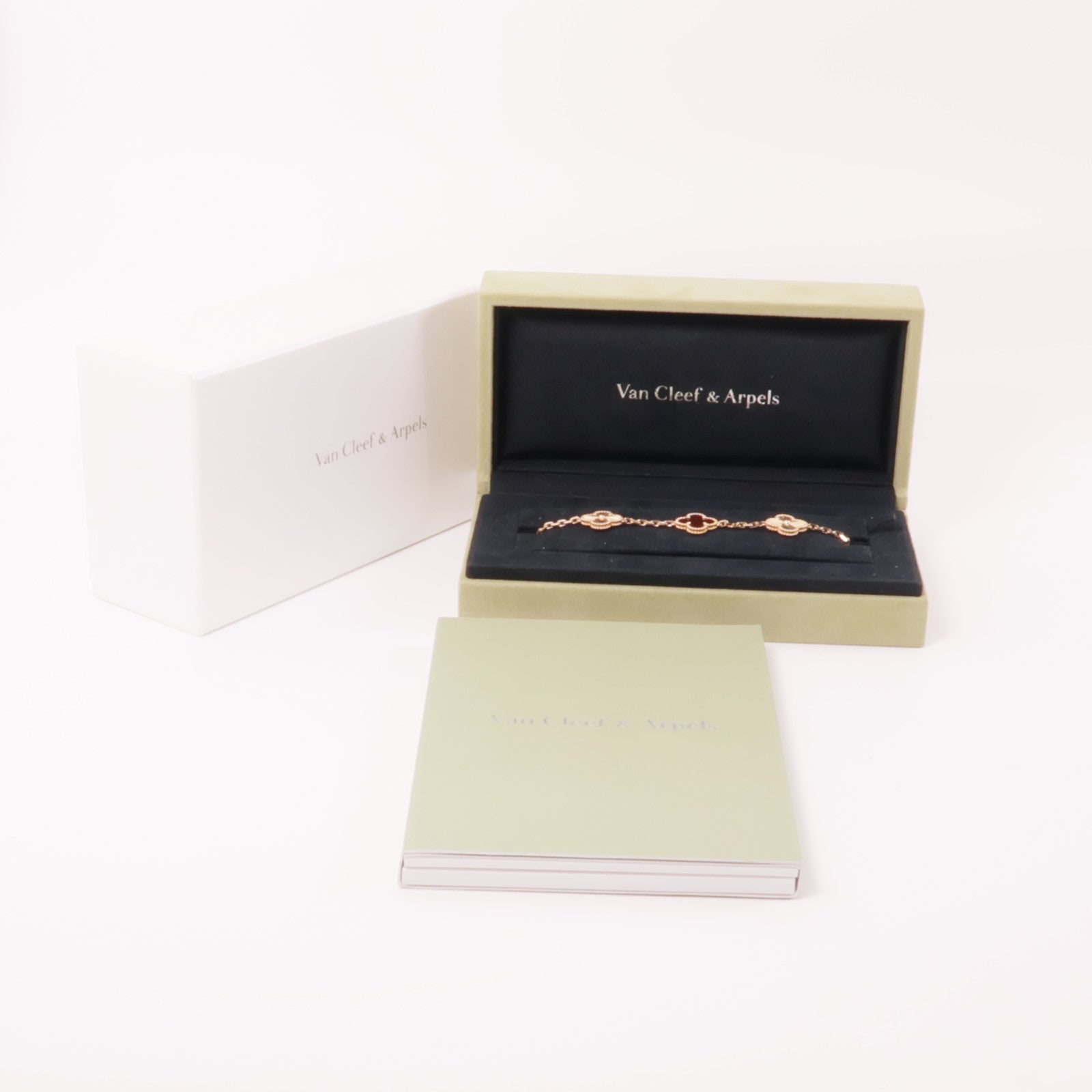 Van Cleef & Arpels 18K玫瑰金Alhambra 5-Motifs Bracelet金扣手鏈酒紅色/金色