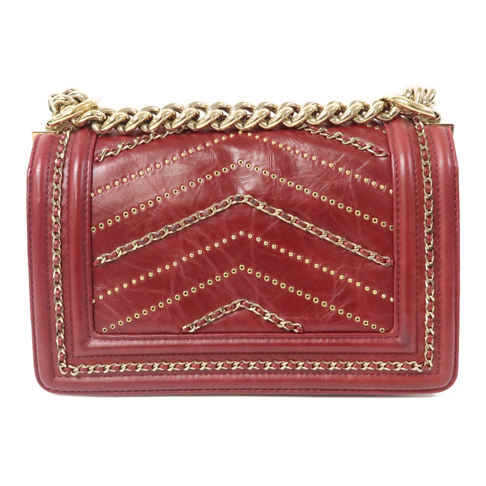 CHANEL 【激減優惠】皮革Boy金扣鏈帶肩背袋紅色– Brand Off Hong