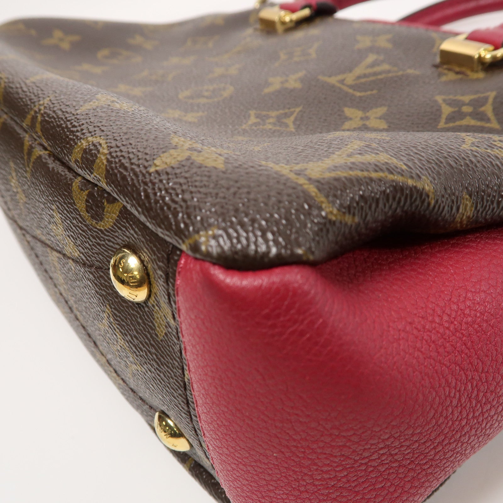 LOUIS VUITTON Monogram Pallas BB金扣手挽肩背兩用袋啡色/紅色