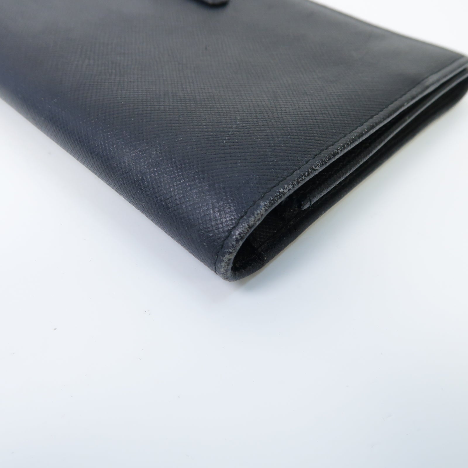 PRADA 【激減優惠】Saffiano皮革Long Wallet銀扣長錢包黒色