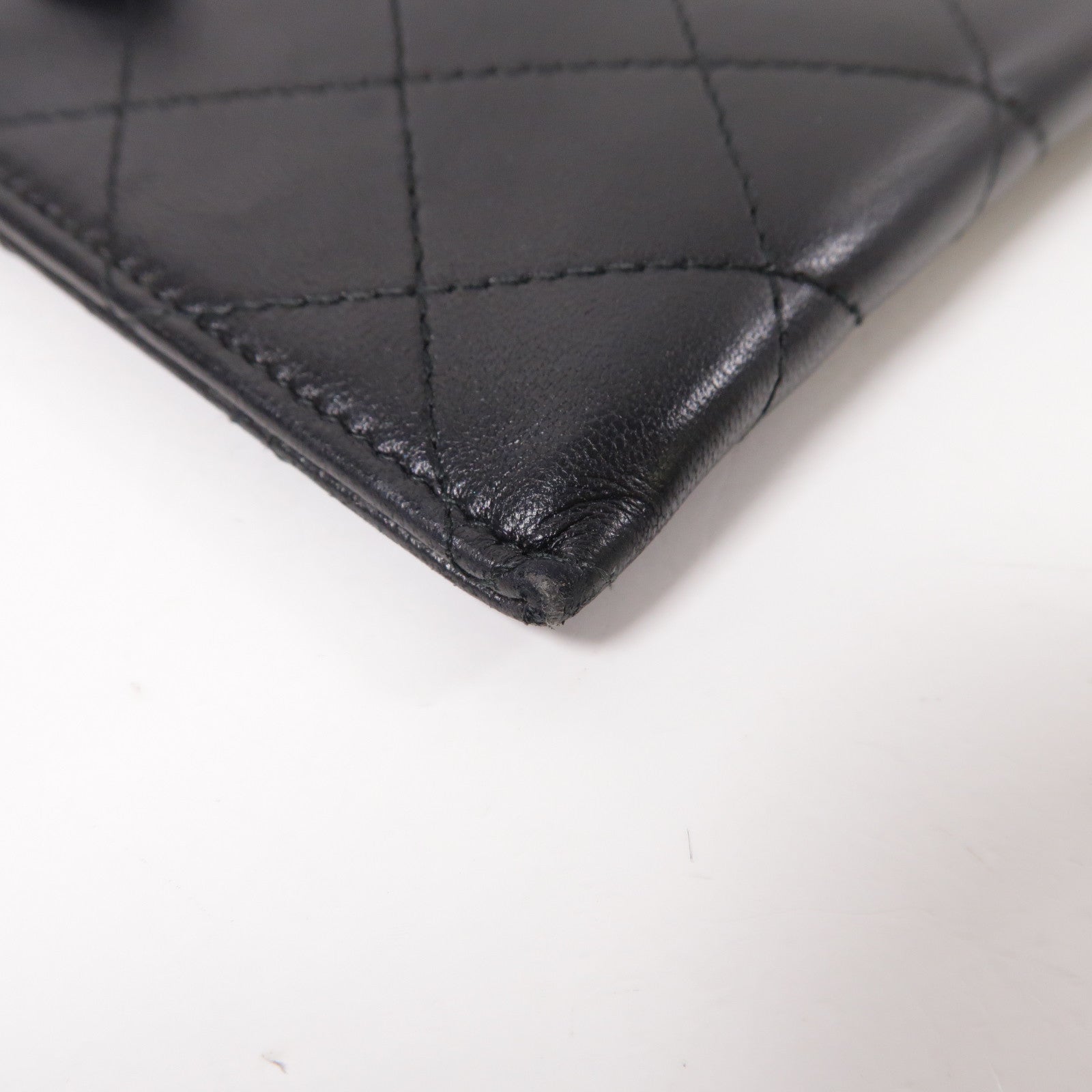 CHANEL 菱格皮革Pouch Wallet金扣長錢包黑色