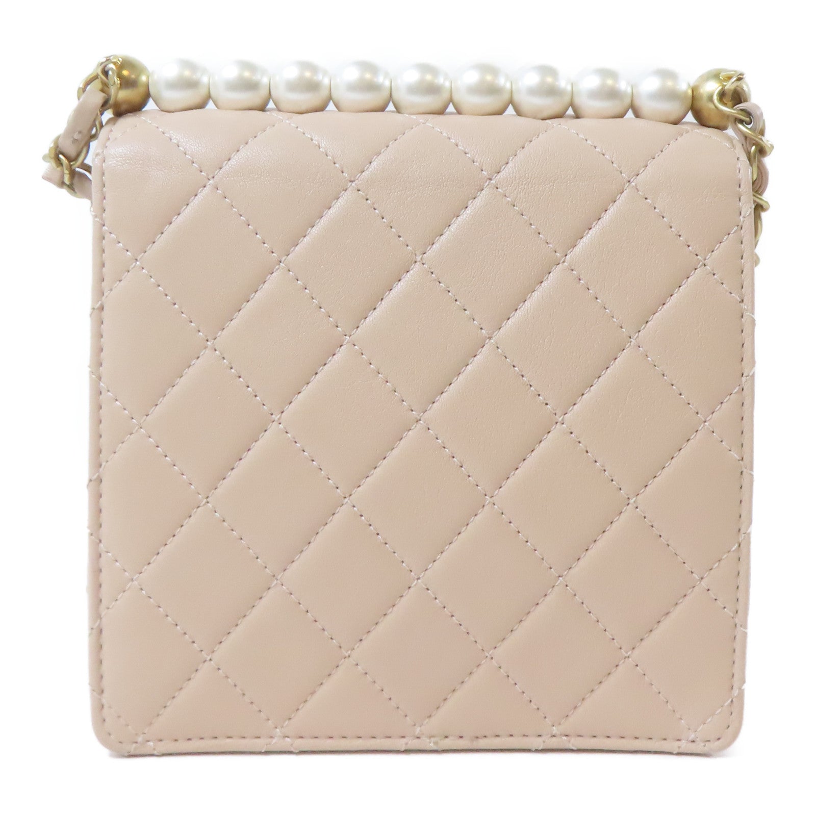 CHANEL 【激減優惠】菱格牛皮皮革Chic Pearls Flap金扣鏈帶肩背袋粉紅色
