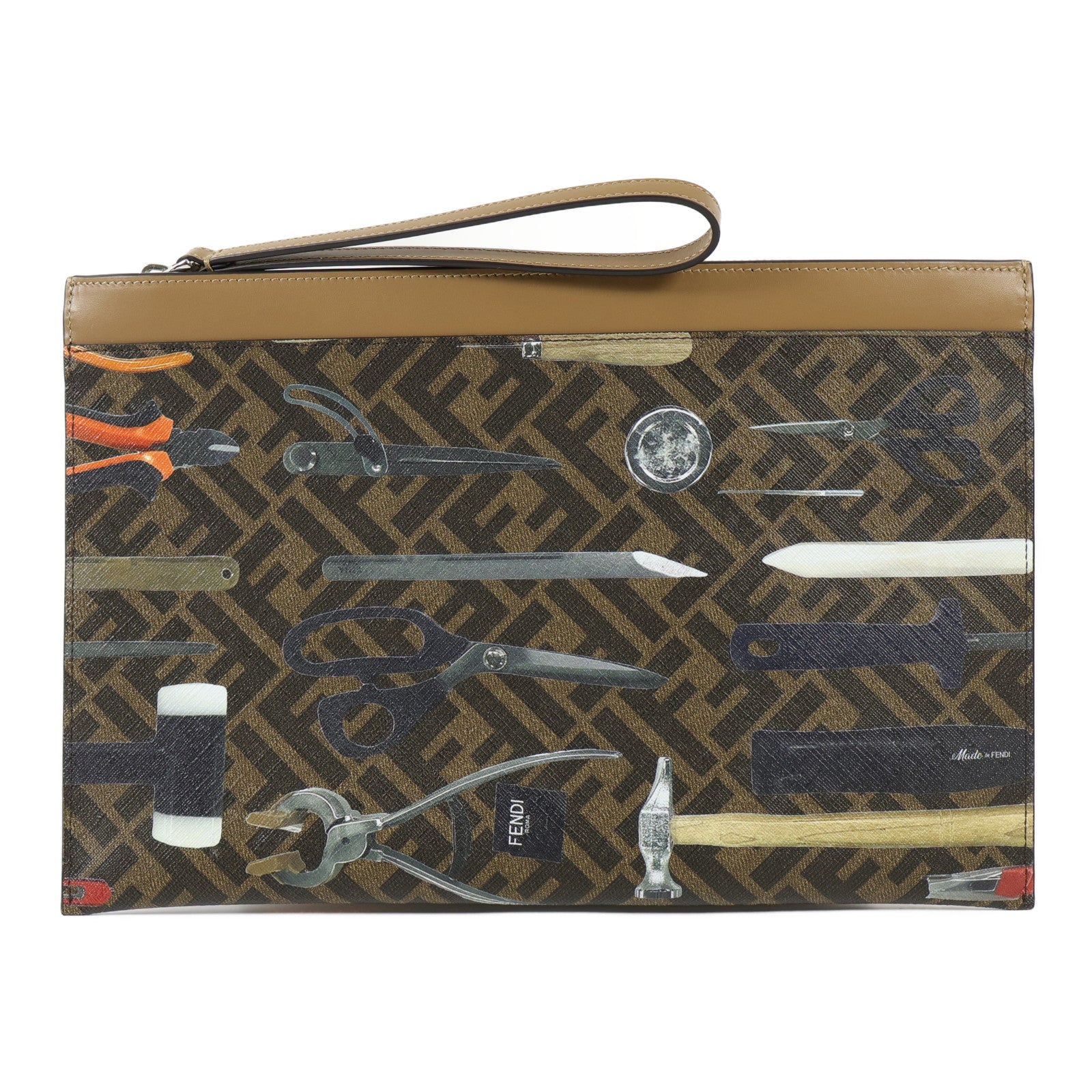 FENDI 牛皮皮革Pouch銀扣手拿包