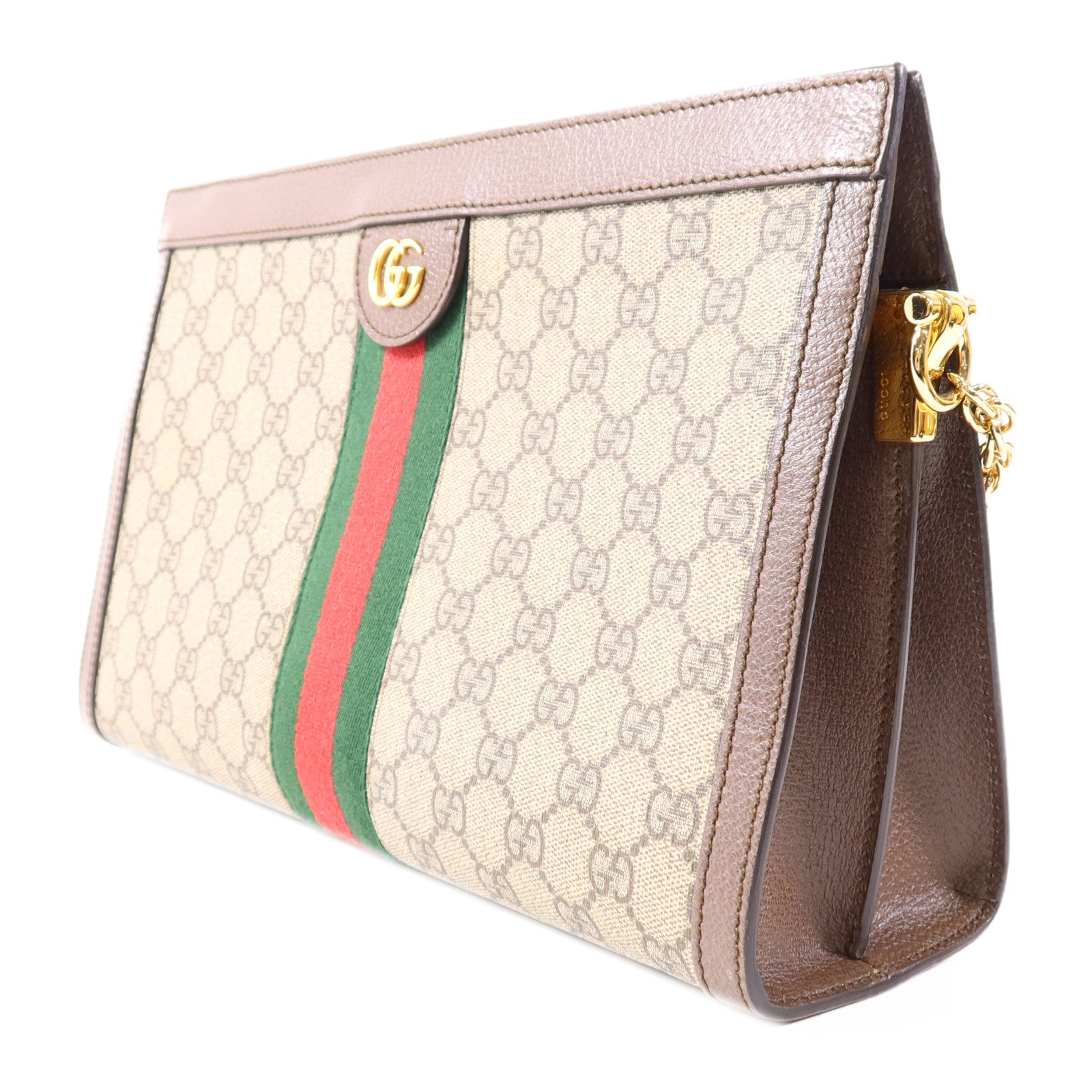 GUCCI GG GHW Ophidia GG Medium Chain Shoulder Bag Coated Canvas Brown