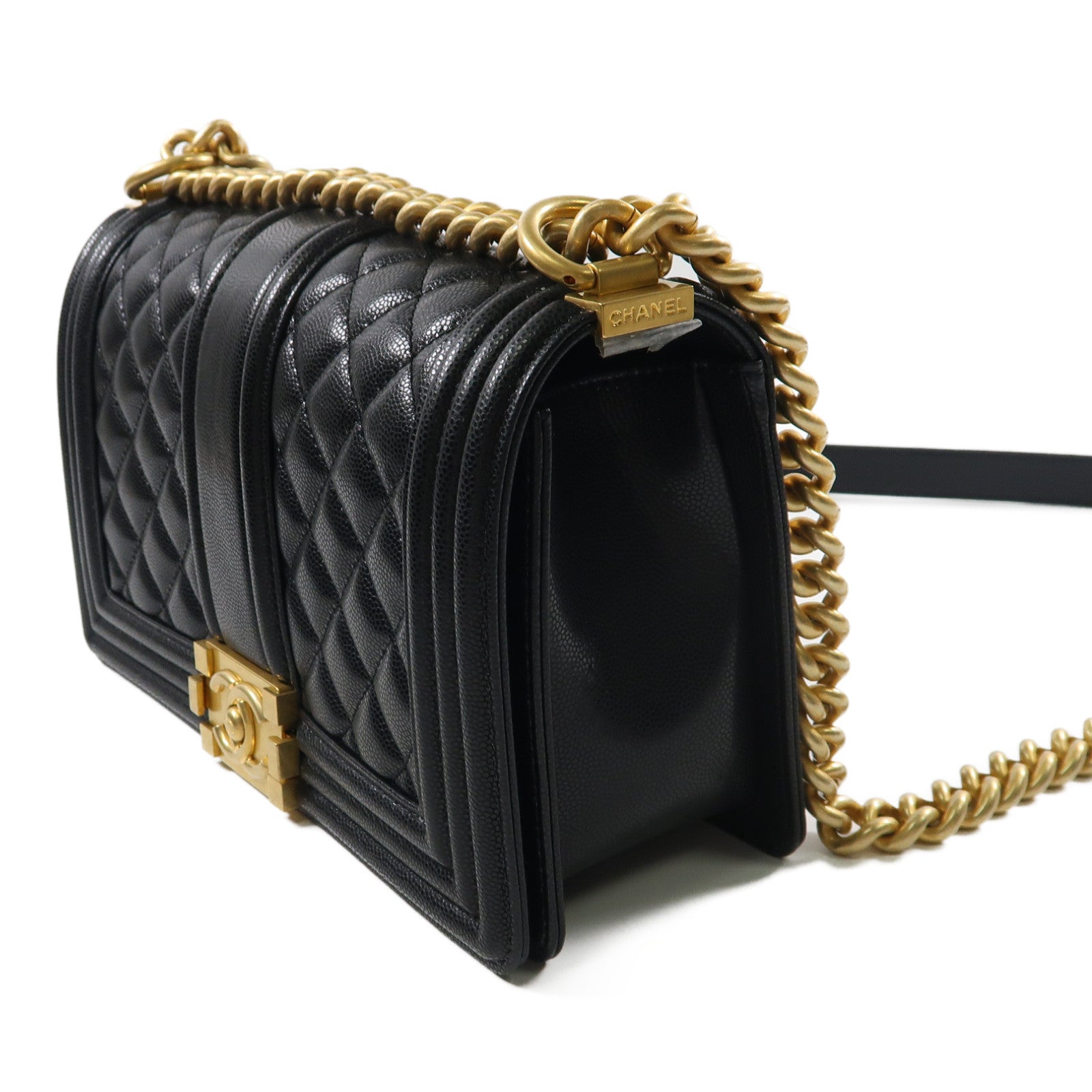CHANEL 【激減優惠】菱格牛皮皮革Boy 25金扣鏈帶肩背袋黑色