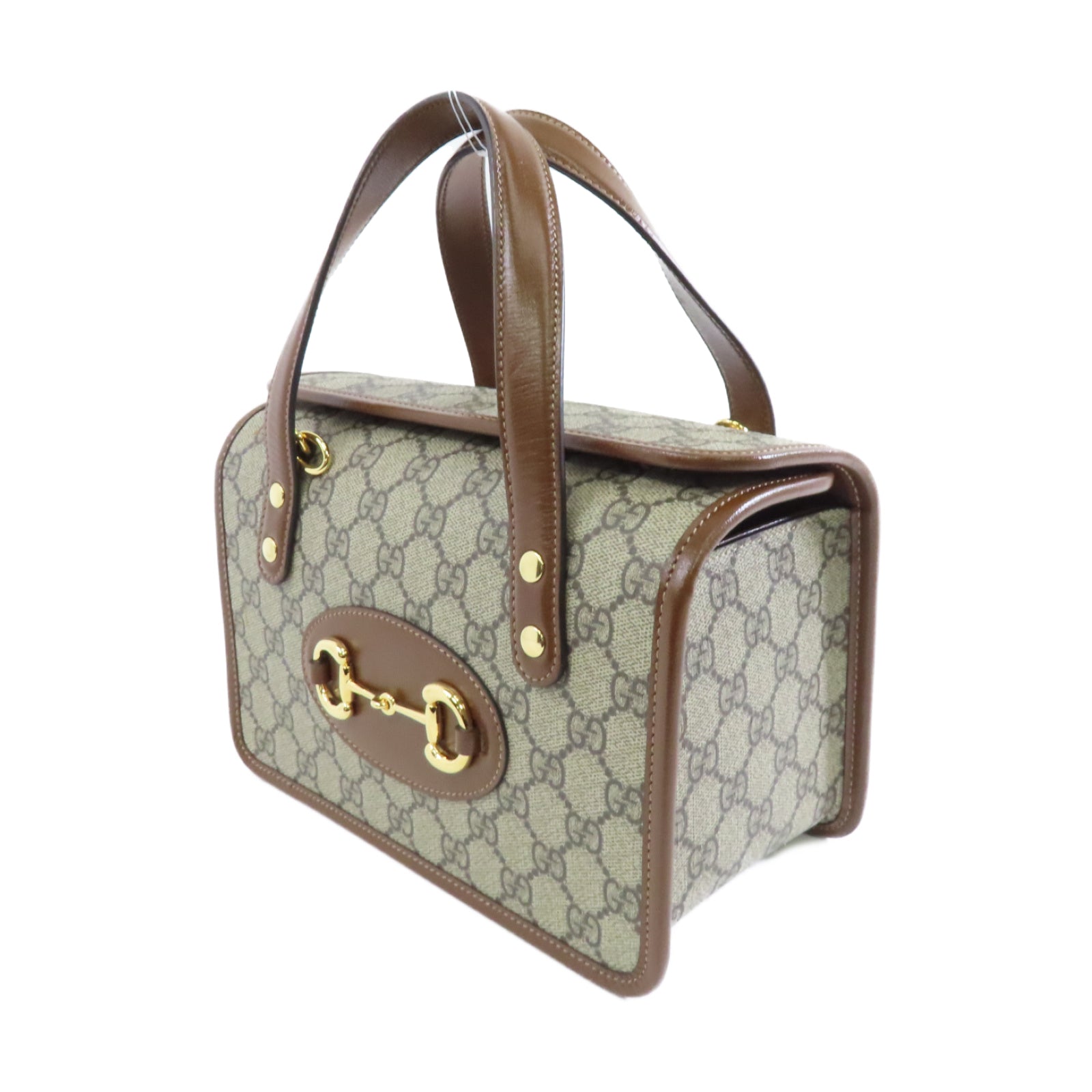 GUCCI 塗層帆布Horsebit 1955金扣手挽肩背兩用袋棕色