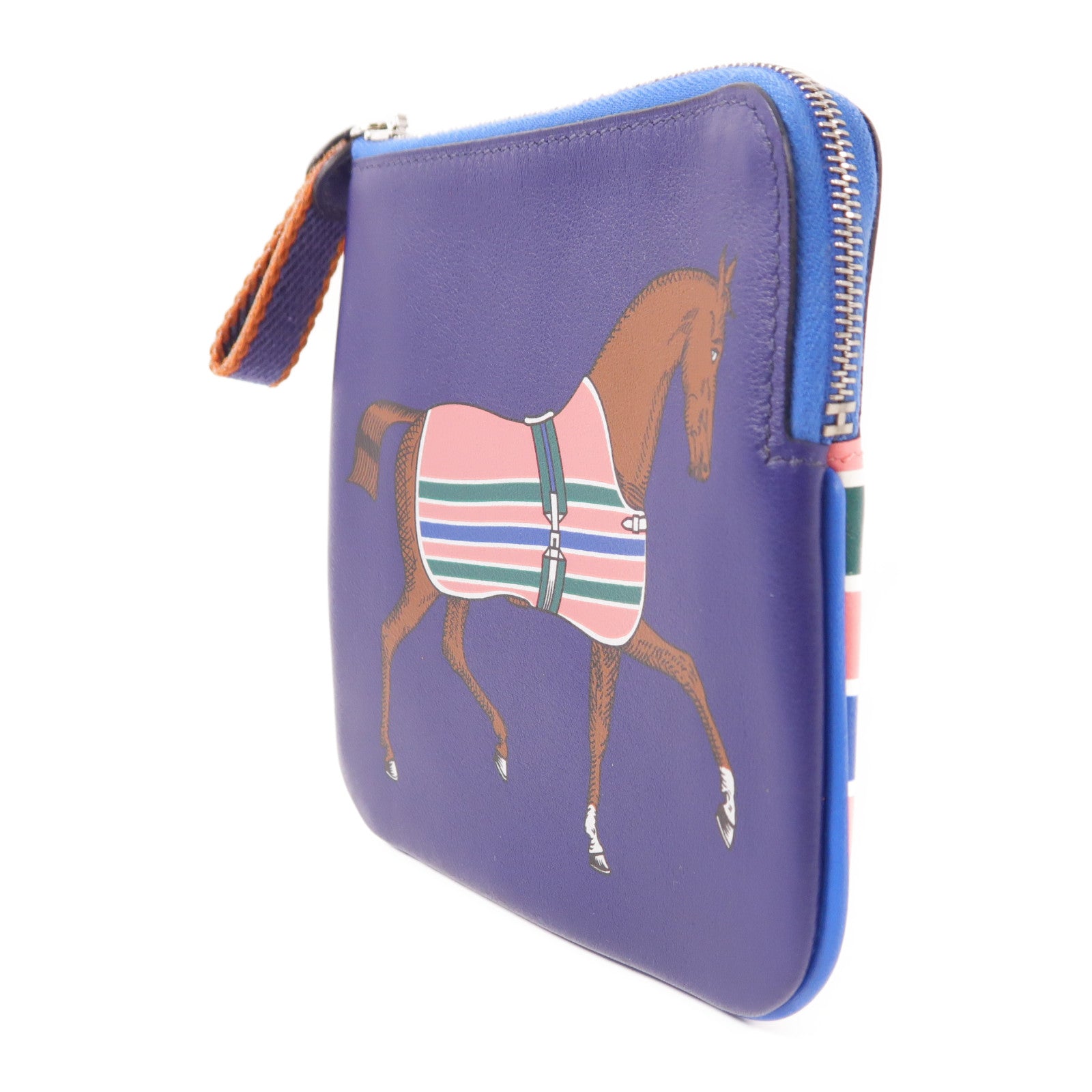 HERMES Swift皮革Carre Pocket銀扣手拿包Navy