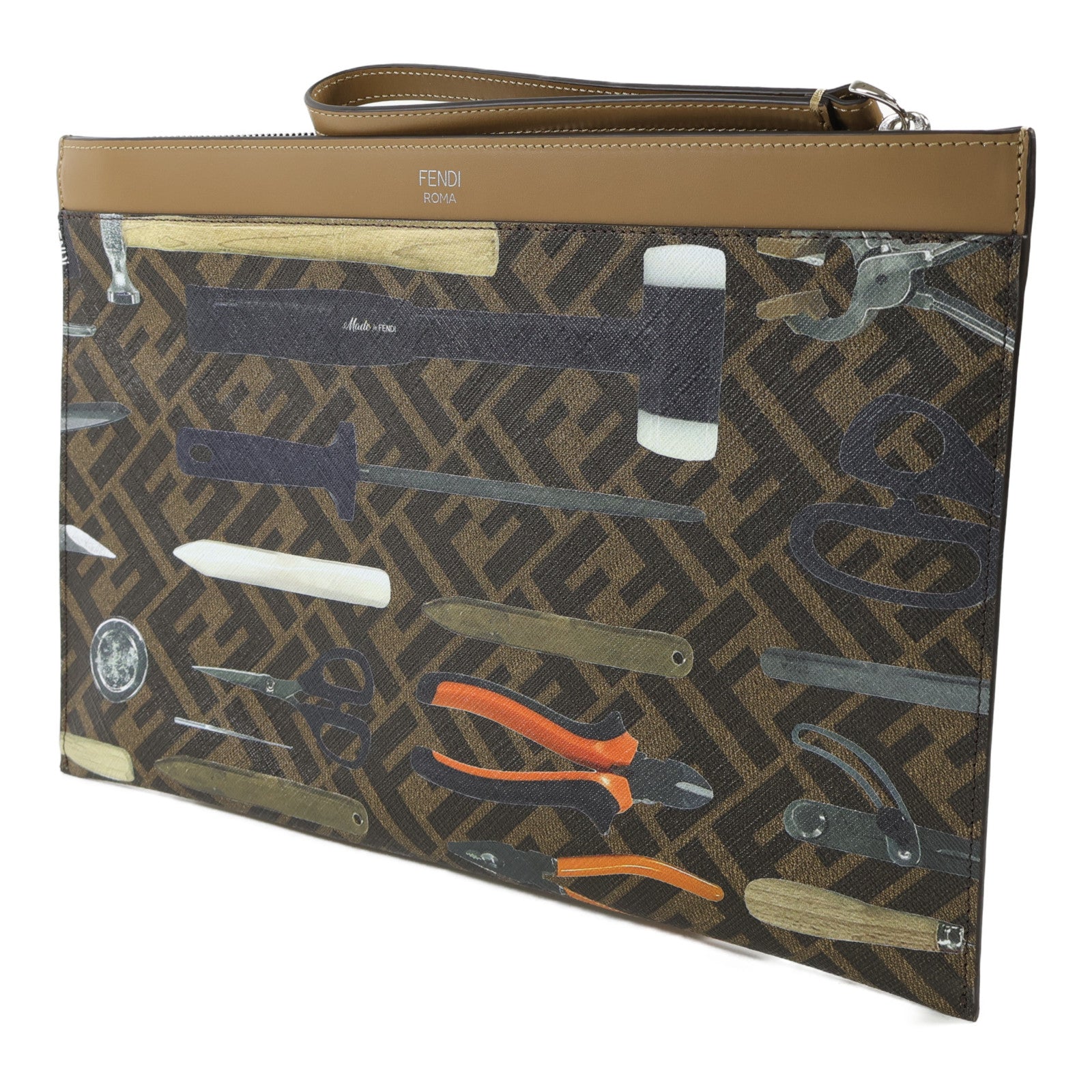 FENDI 牛皮皮革Pouch銀扣手拿包