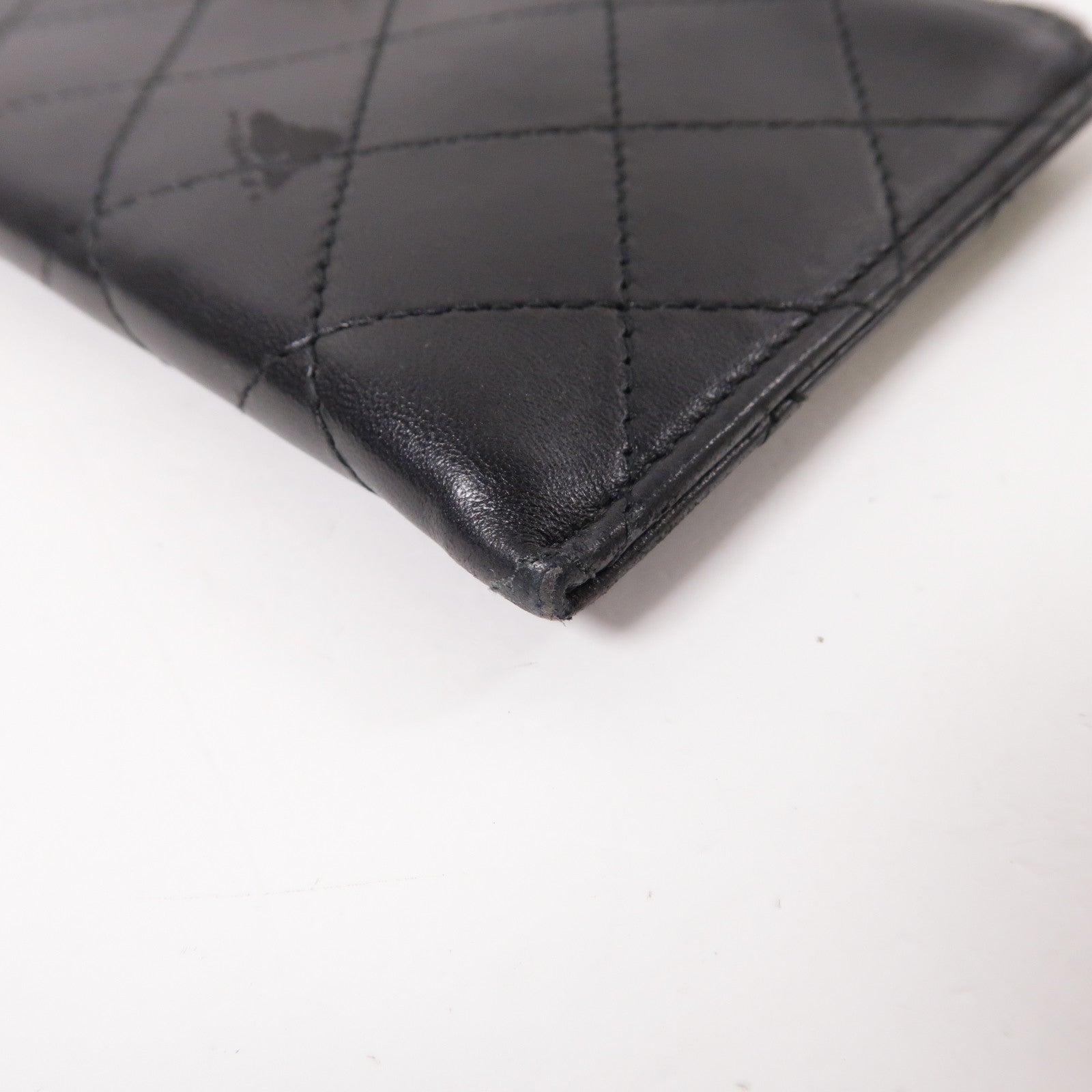CHANEL 菱格皮革Pouch Wallet金扣長錢包黑色