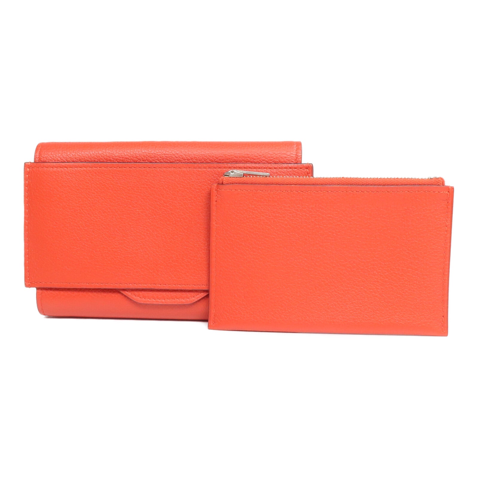 HERMES Evercolor皮革H Passant Compact Wallet錢包Rouge Tomate