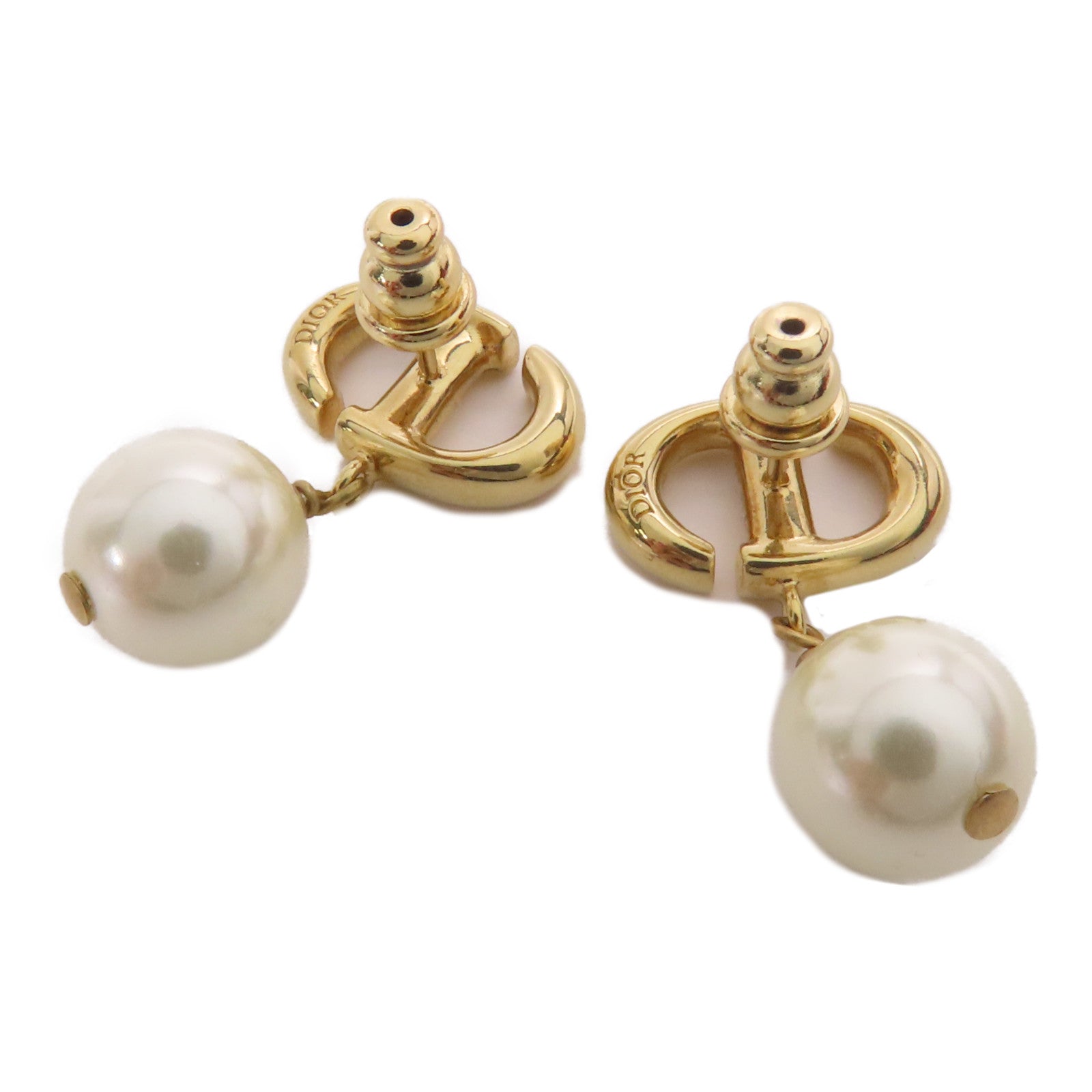 CHRISTIAN DIOR CD Earrings Metal White/Gold
