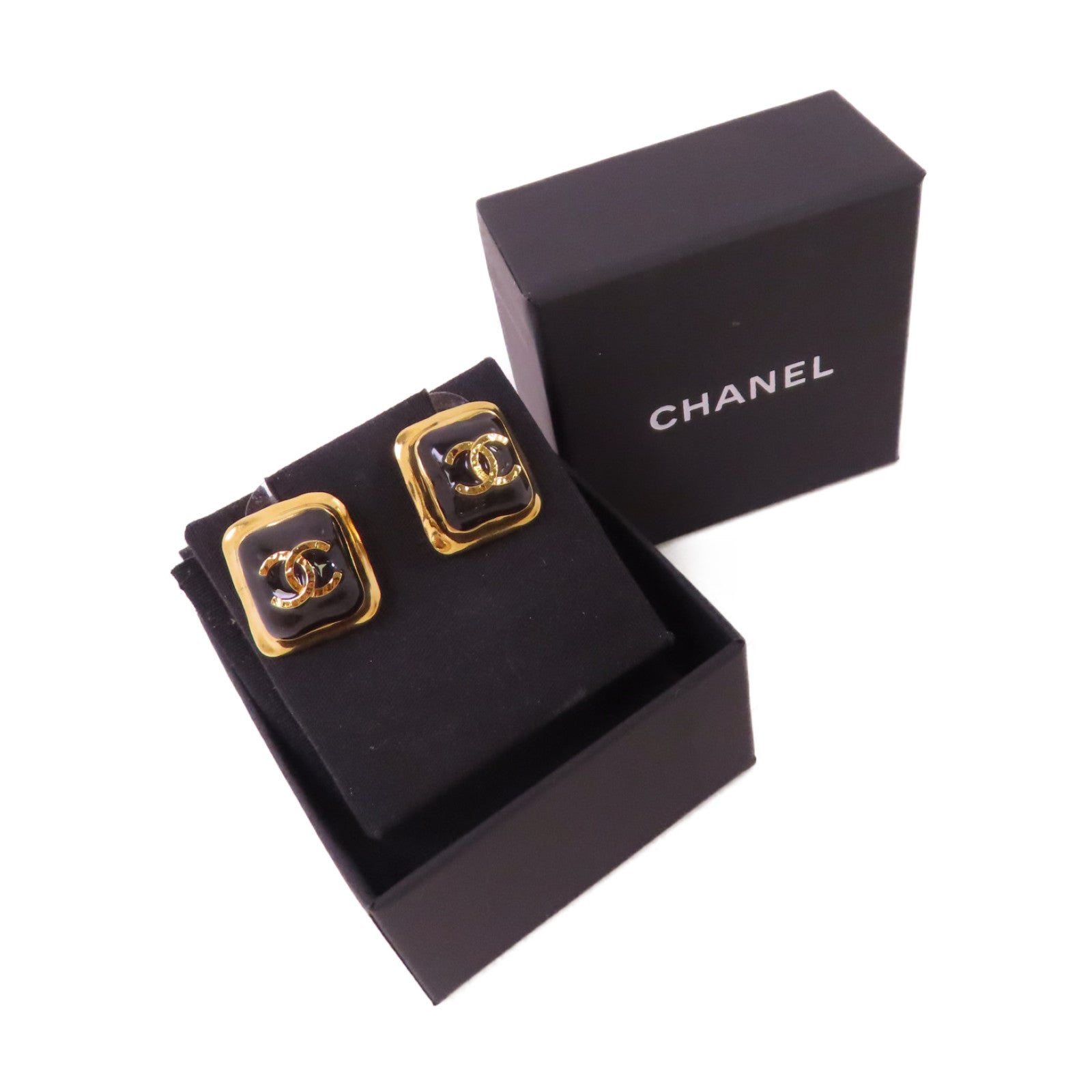 CHANEL 金屬/PVC CC Earrings耳環金色/黑色