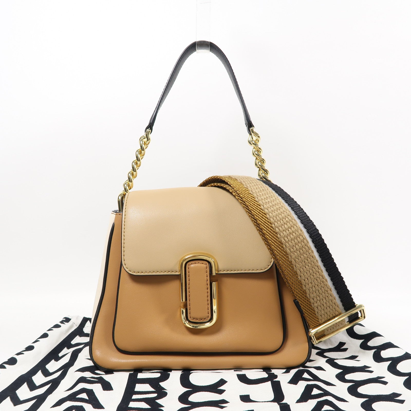 MARC JACOBS 牛皮皮革Mini Satchel金扣手挽肩背兩用袋啡色/白色