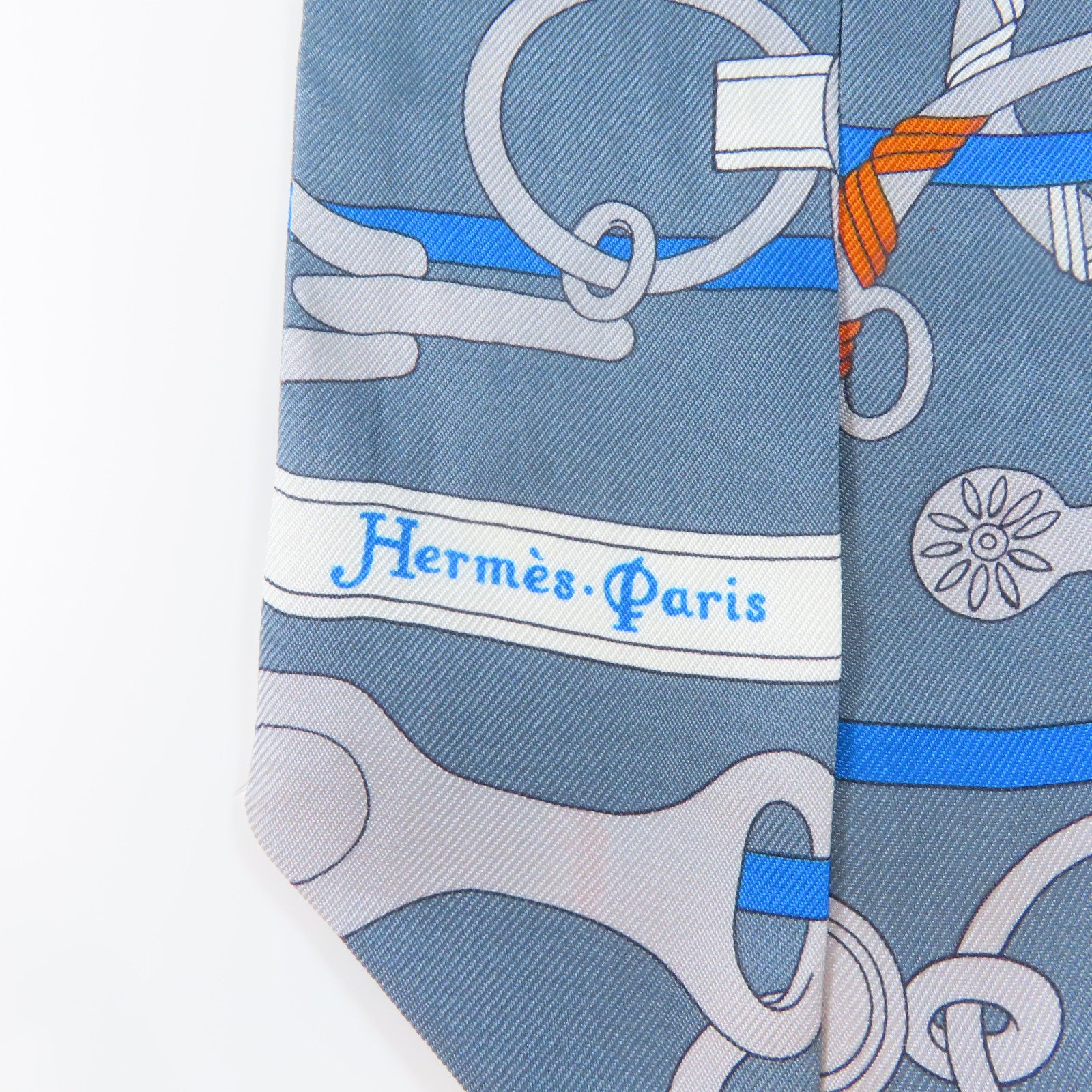 HERMES 絲質Twilly絲巾灰色/藍色