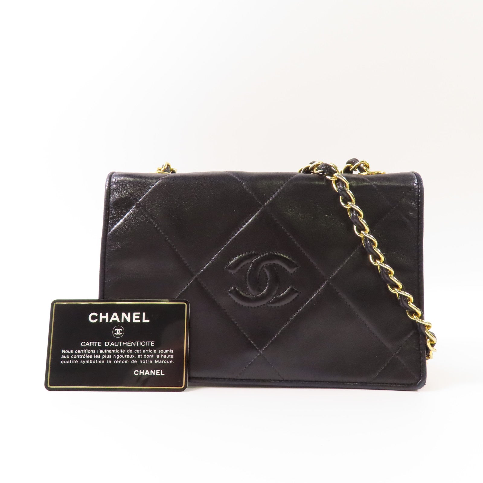 CHANEL 羊皮皮革Vintage Chain Shoulder金扣鏈帶肩背袋