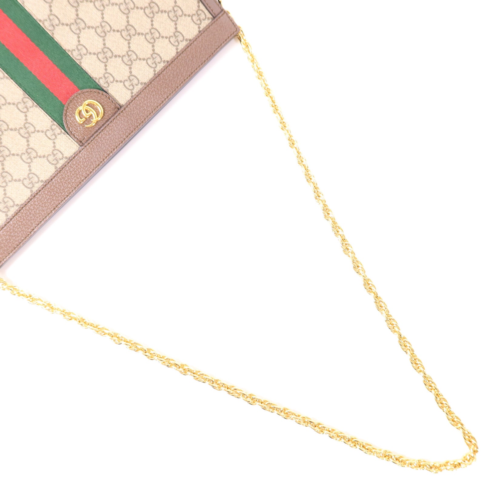 GUCCI GG GHW Ophidia GG Medium Chain Shoulder Bag Coated Canvas Brown