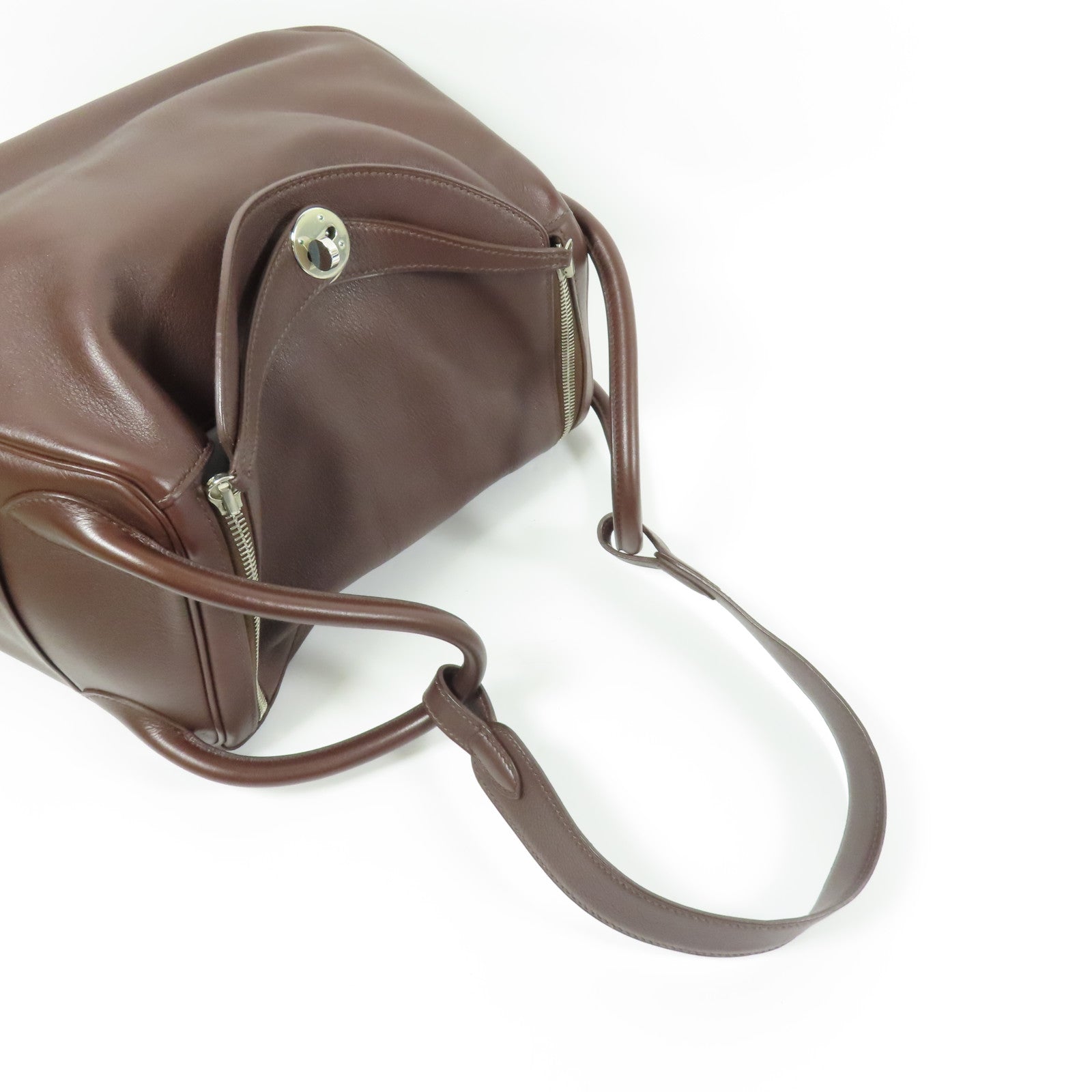 HERMES Swift皮革Lindy 30銀扣手挽肩背兩用袋Brown