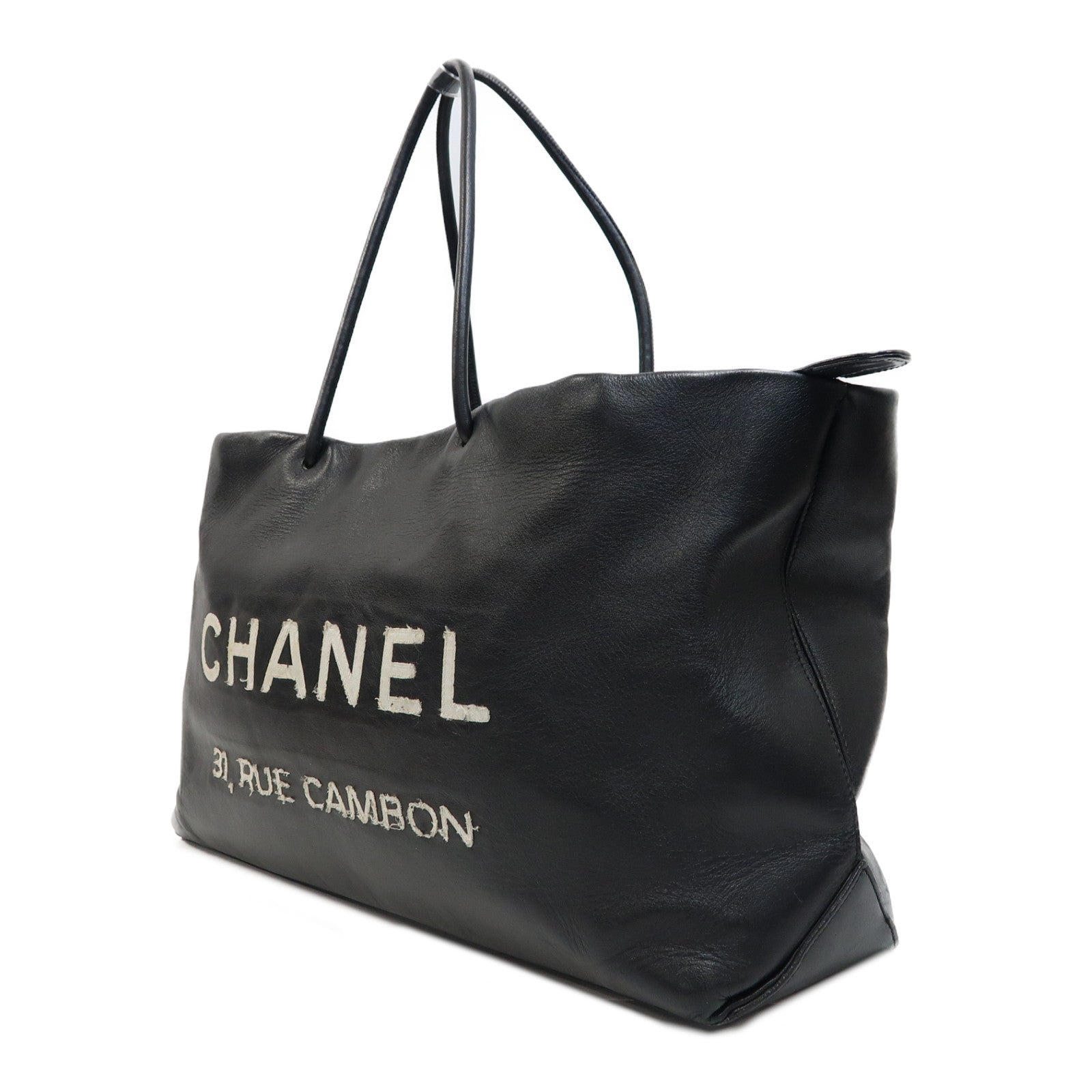 CHANEL 【激減優惠】牛皮皮革Handbag銀扣手挽袋黑色