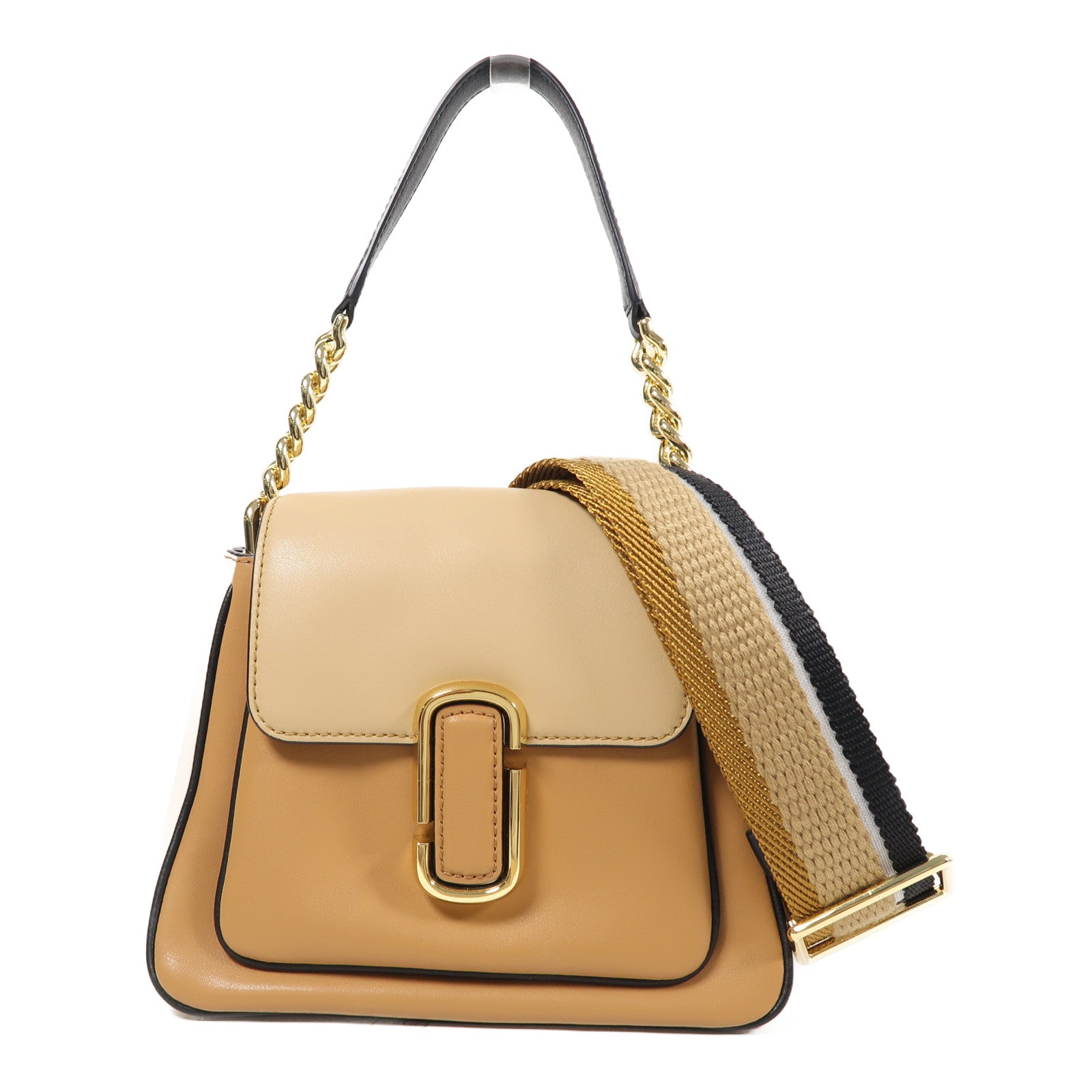 MARC JACOBS 牛皮皮革Mini Satchel金扣手挽肩背兩用袋啡色/白色