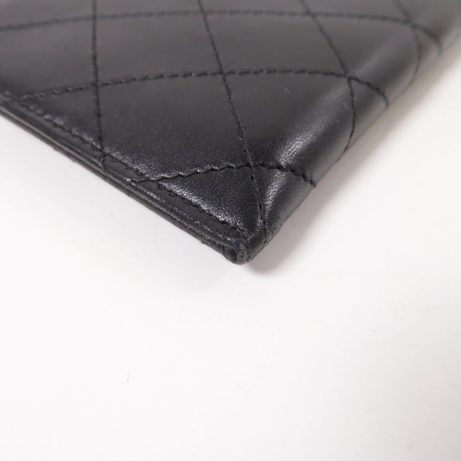 CHANEL 菱格皮革Pouch Wallet金扣長錢包黑色