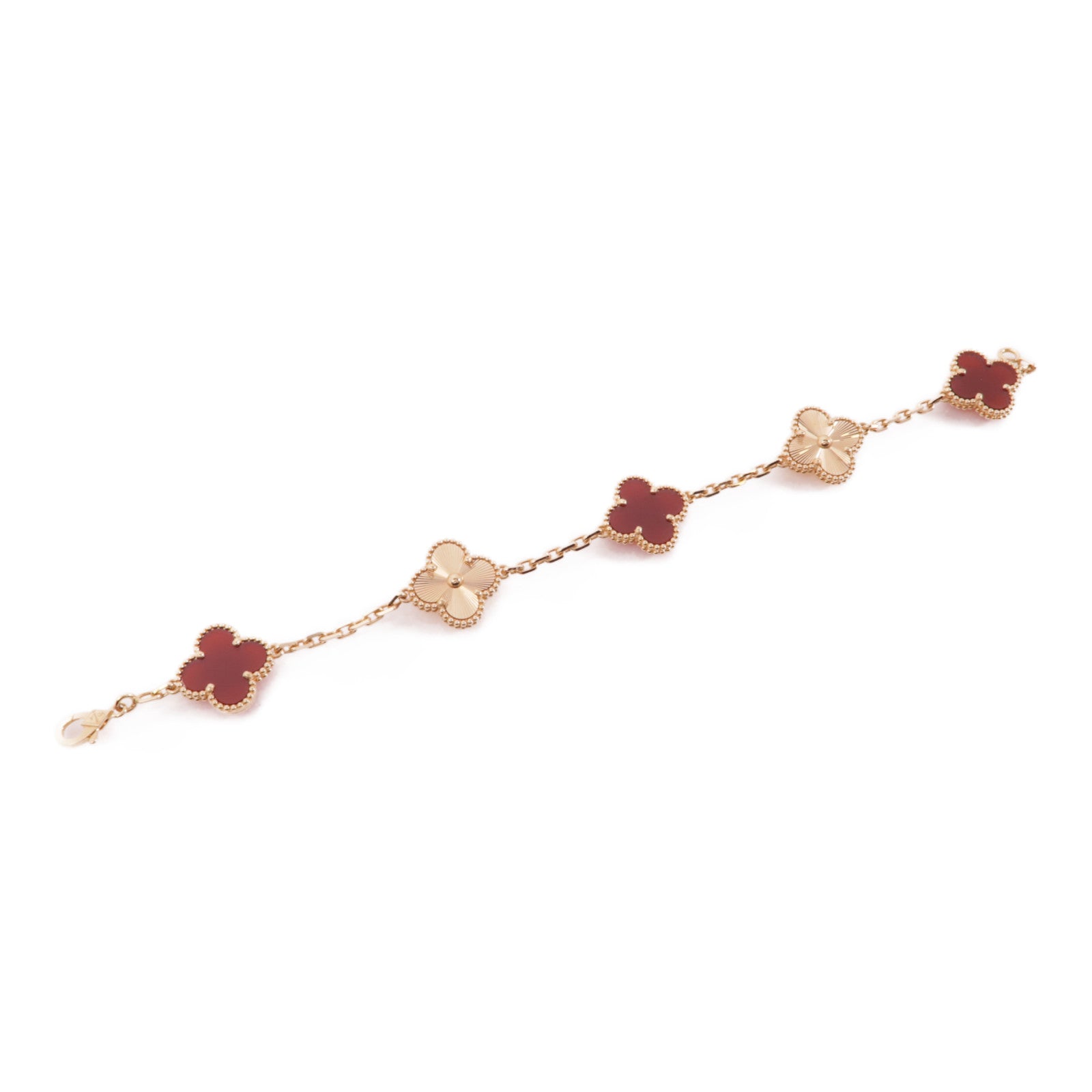 Van Cleef & Arpels 18K玫瑰金Alhambra 5-Motifs Bracelet金扣手鏈酒紅色/金色