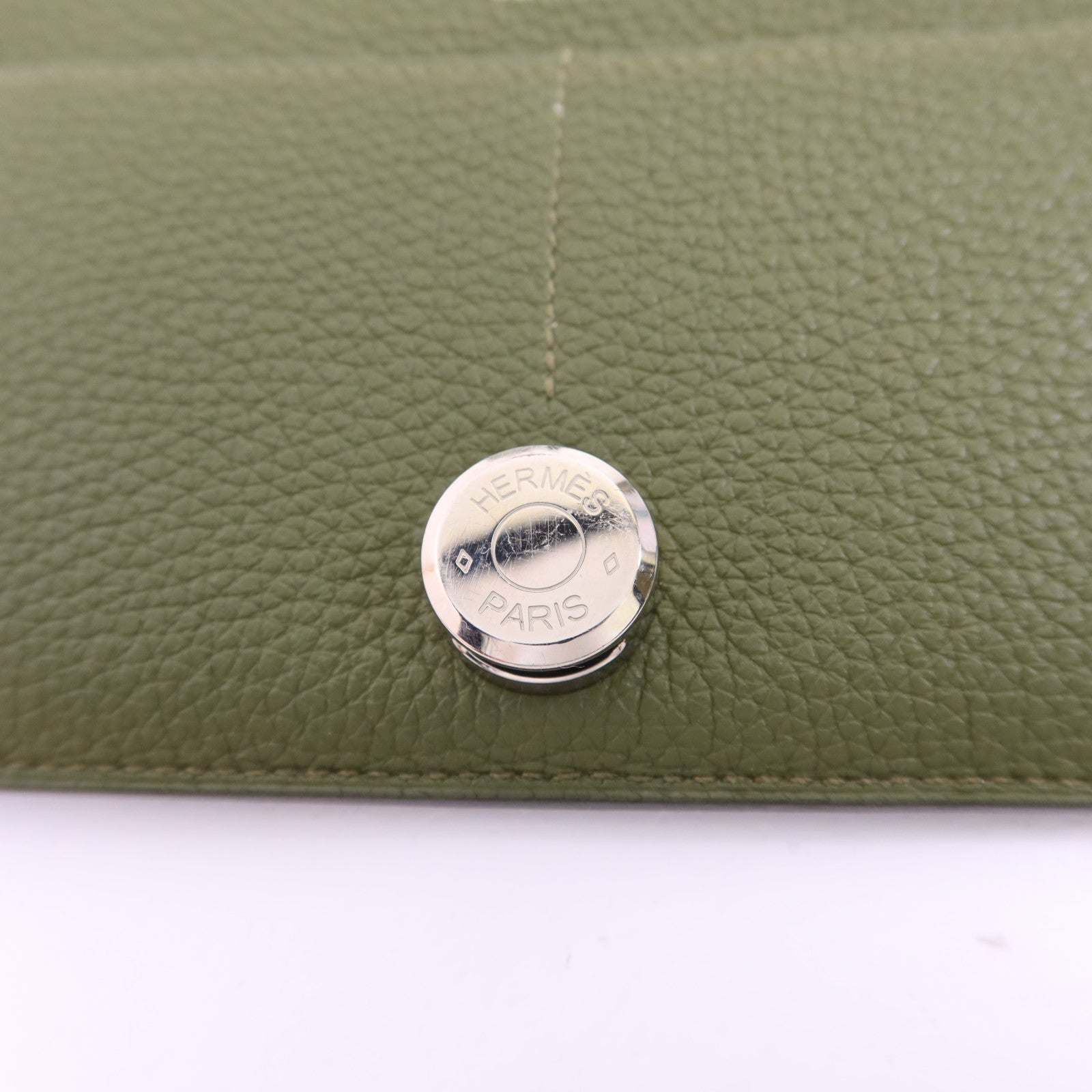 HERMES Togo皮革Dogon GM銀扣長錢包Vert Olive