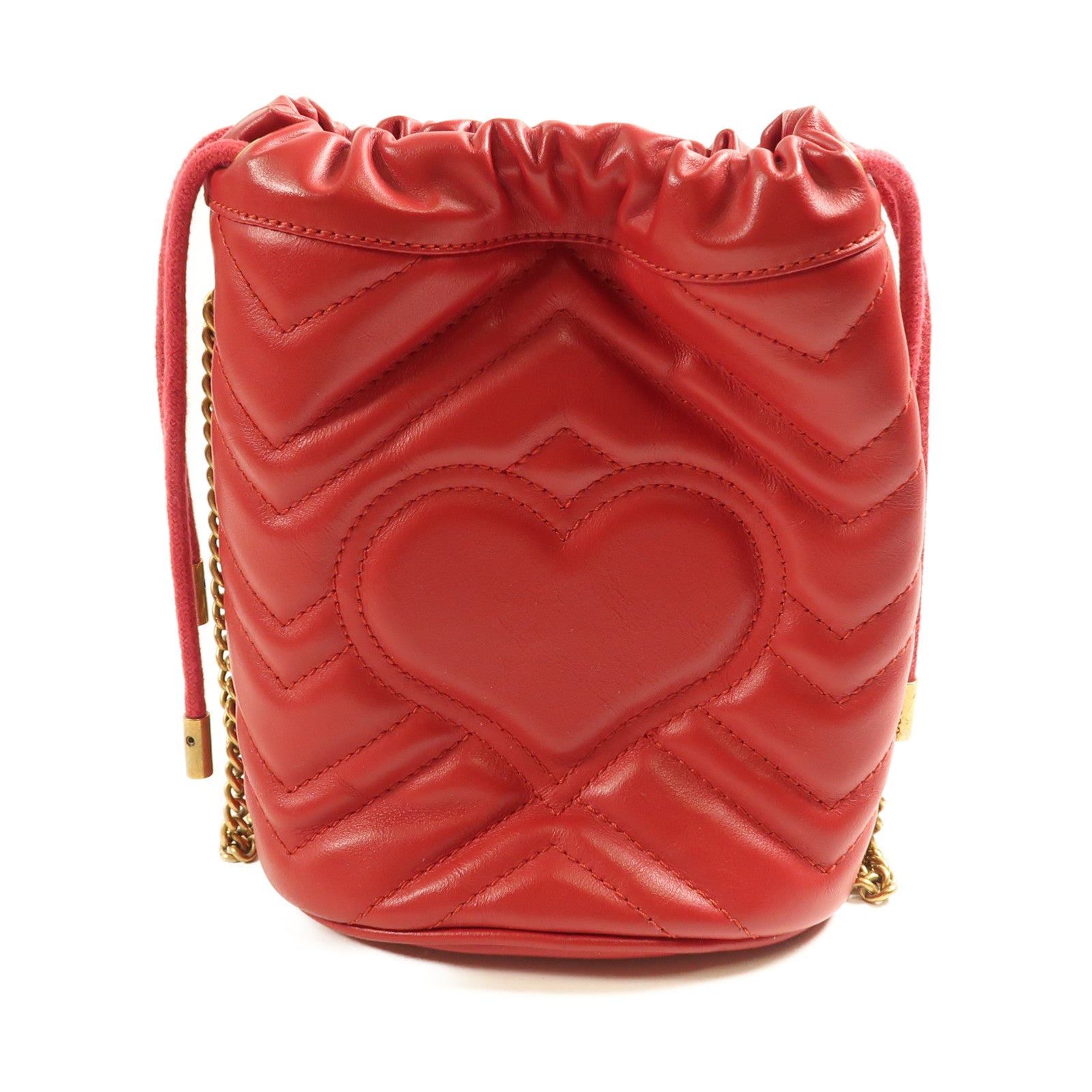 GUCCI GG GHW GG Marmont Bucket Chain Shoulder Bag 575163 Calfskin Leather Red