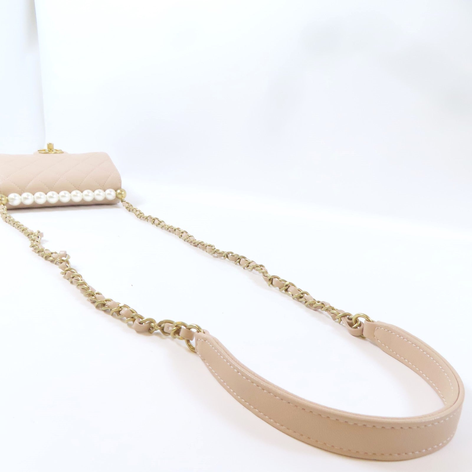 CHANEL 【激減優惠】菱格牛皮皮革Chic Pearls Flap金扣鏈帶肩背袋粉紅色