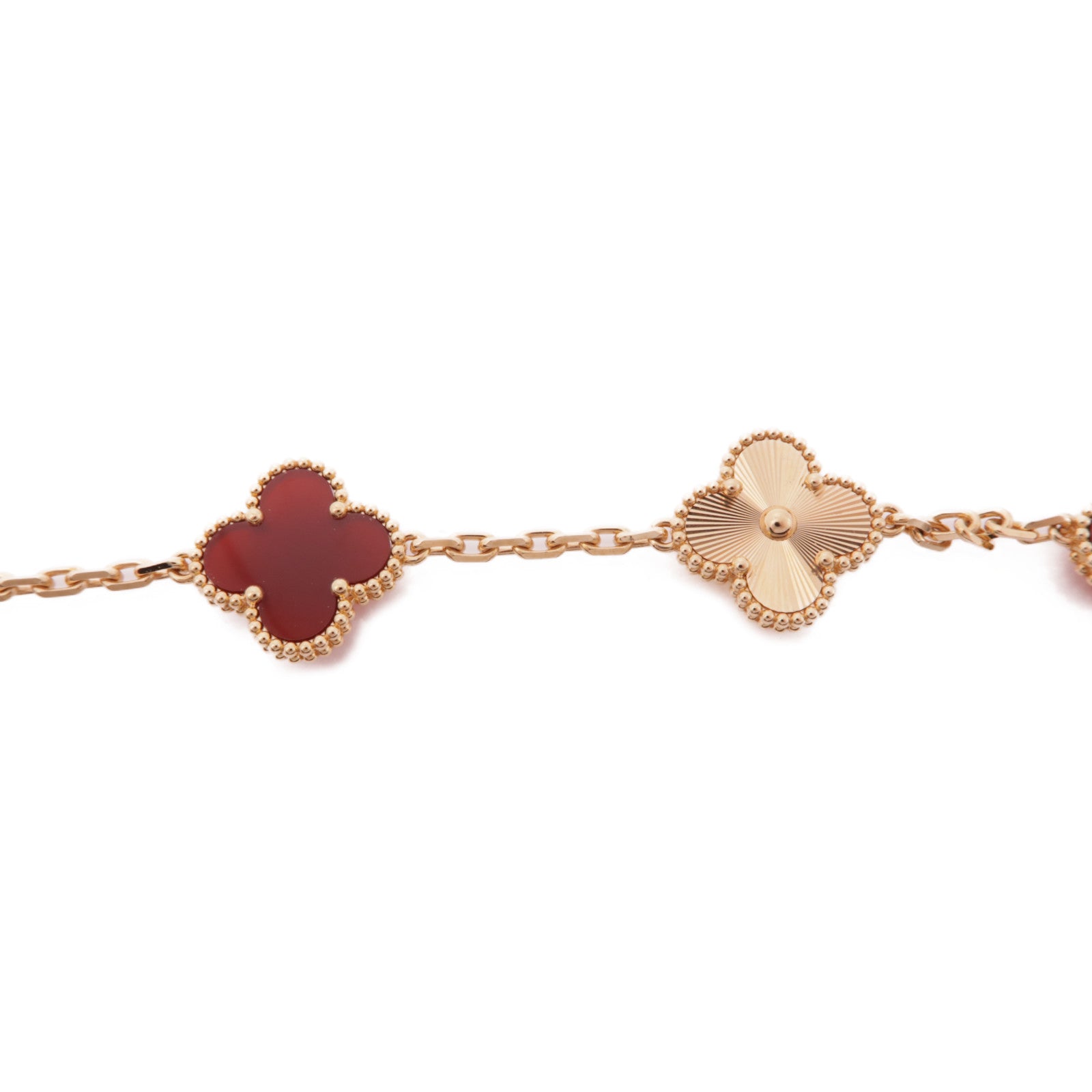 Van Cleef & Arpels 18K玫瑰金Alhambra 5-Motifs Bracelet金扣手鏈酒紅色/金色