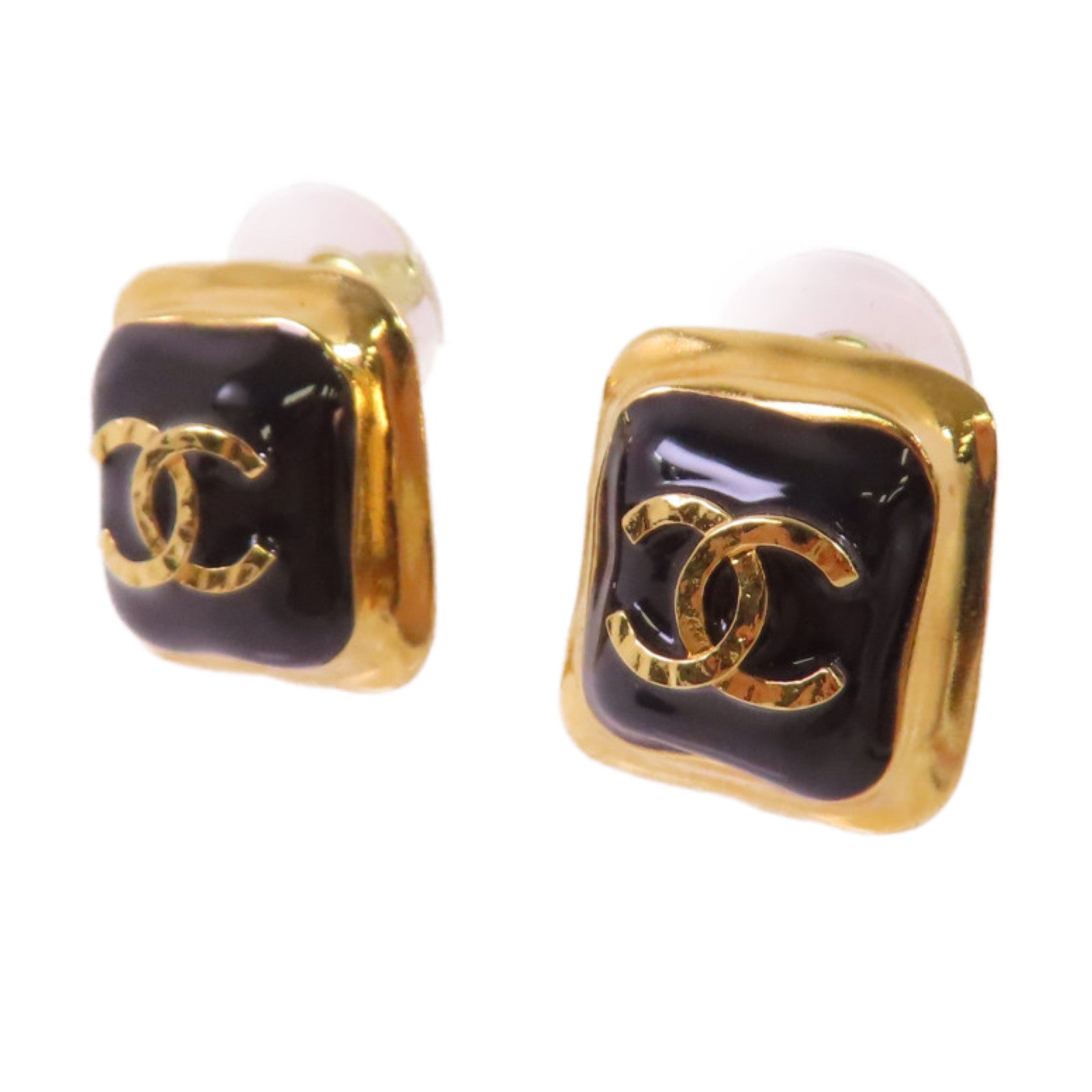 CHANEL 金屬/PVC CC Earrings耳環金色/黑色