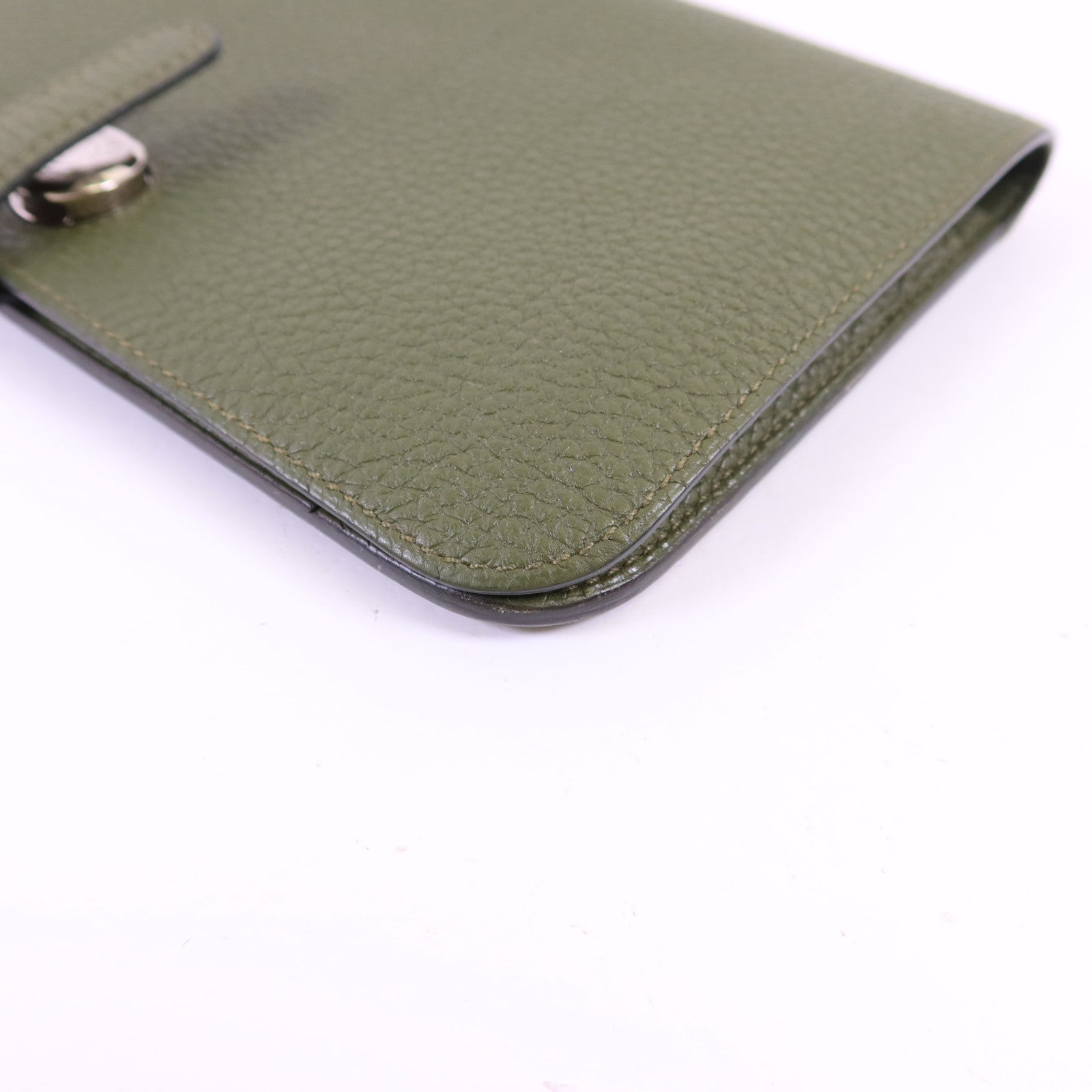 HERMES Togo皮革Dogon GM銀扣長錢包Vert Olive