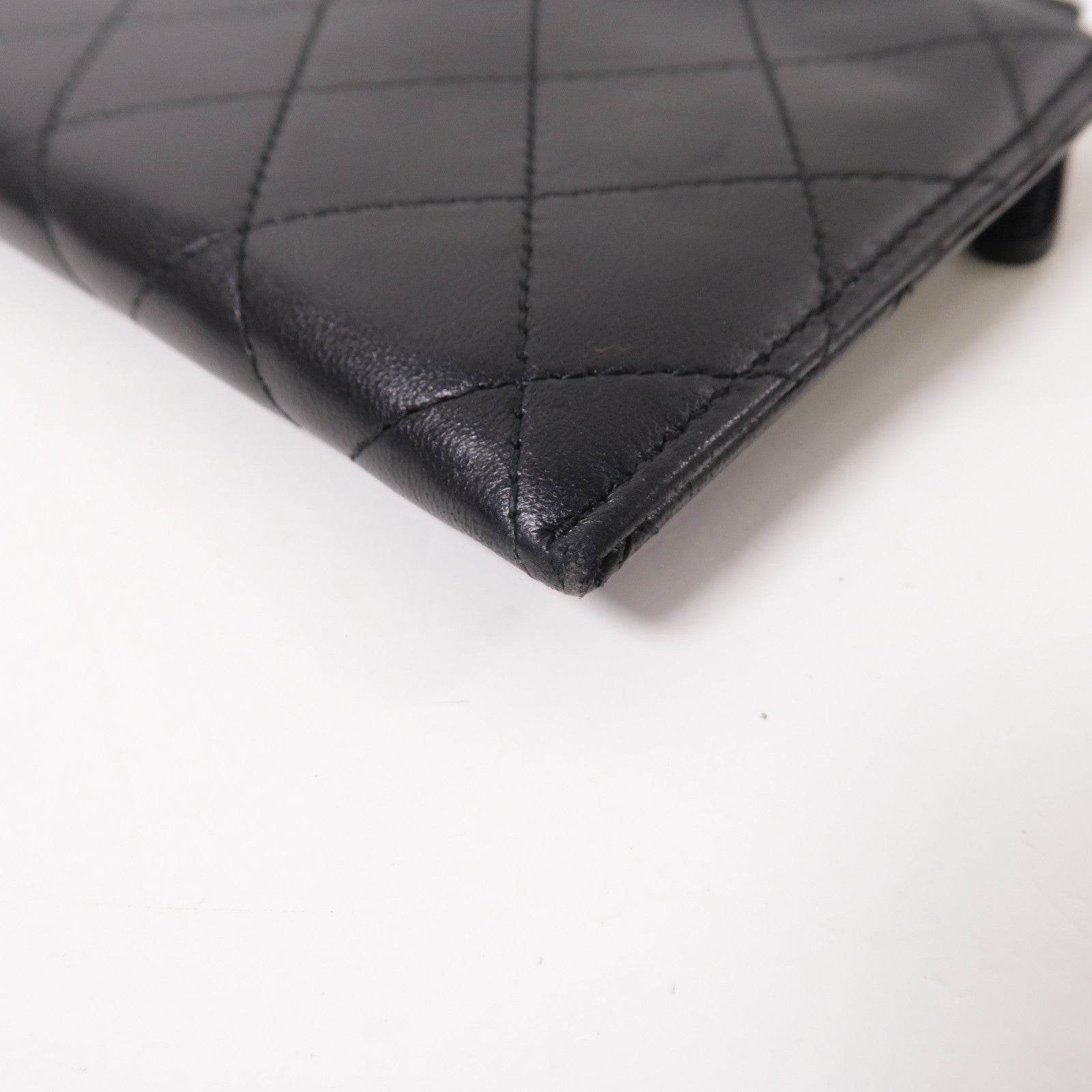 CHANEL 菱格皮革Pouch Wallet金扣長錢包黑色