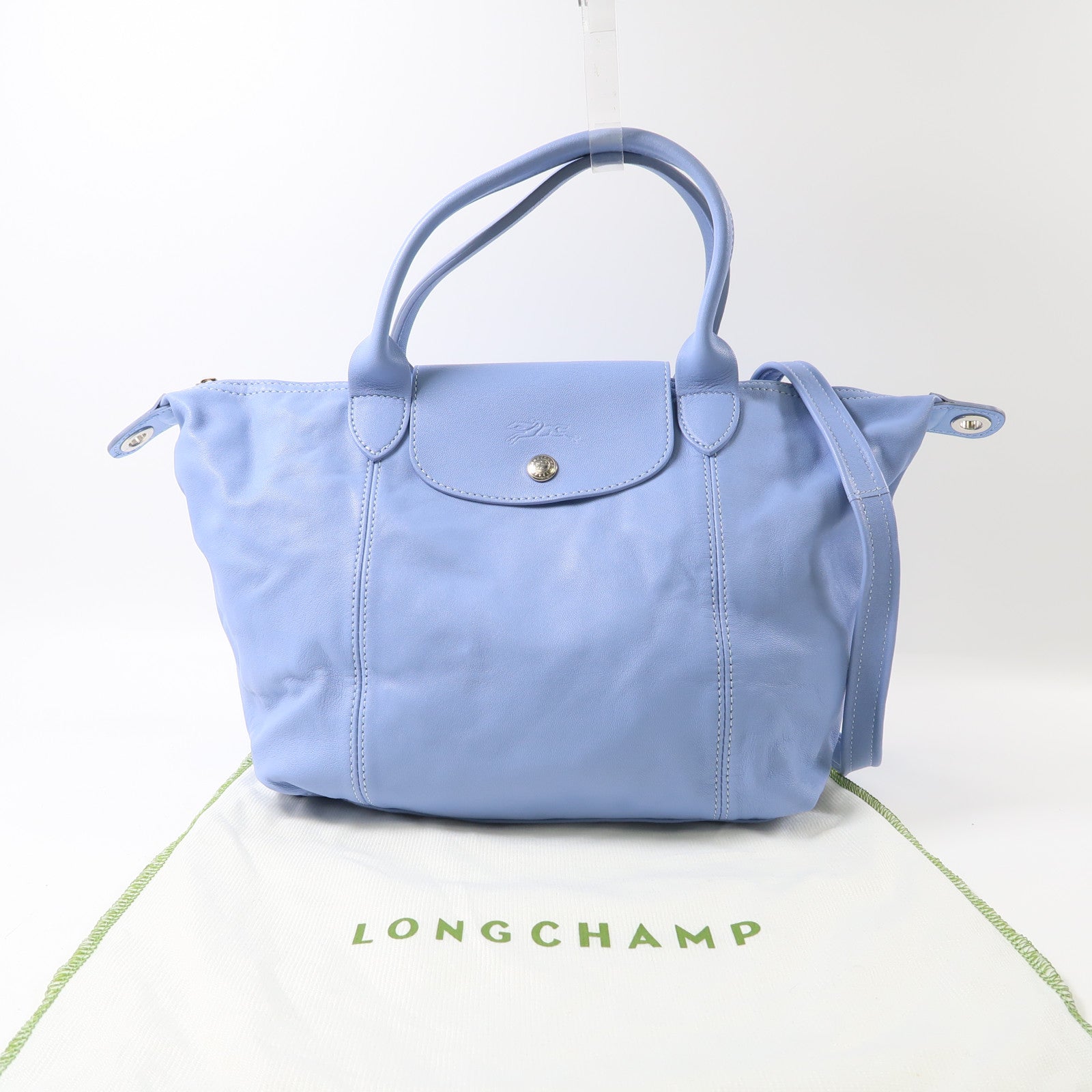 Longchamp 羊皮皮革Shoulder Bag銀扣手挽肩背兩用袋粉紅色
