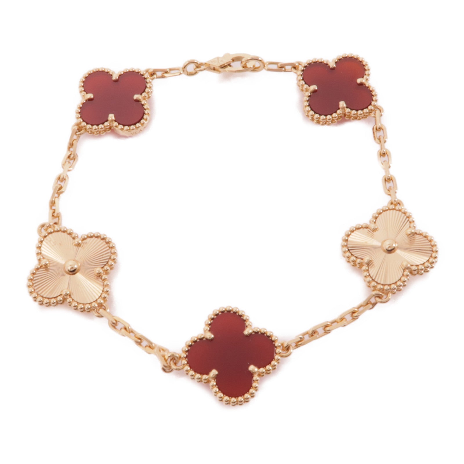 Van Cleef & Arpels 18K玫瑰金Alhambra 5-Motifs Bracelet金扣手鏈酒紅色/金色