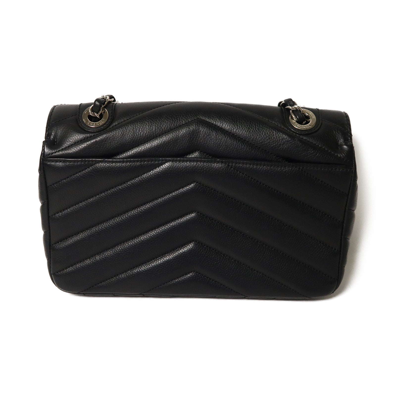 CHANEL 牛皮皮革Shoulder Bag銀扣鏈帶肩背袋黑色