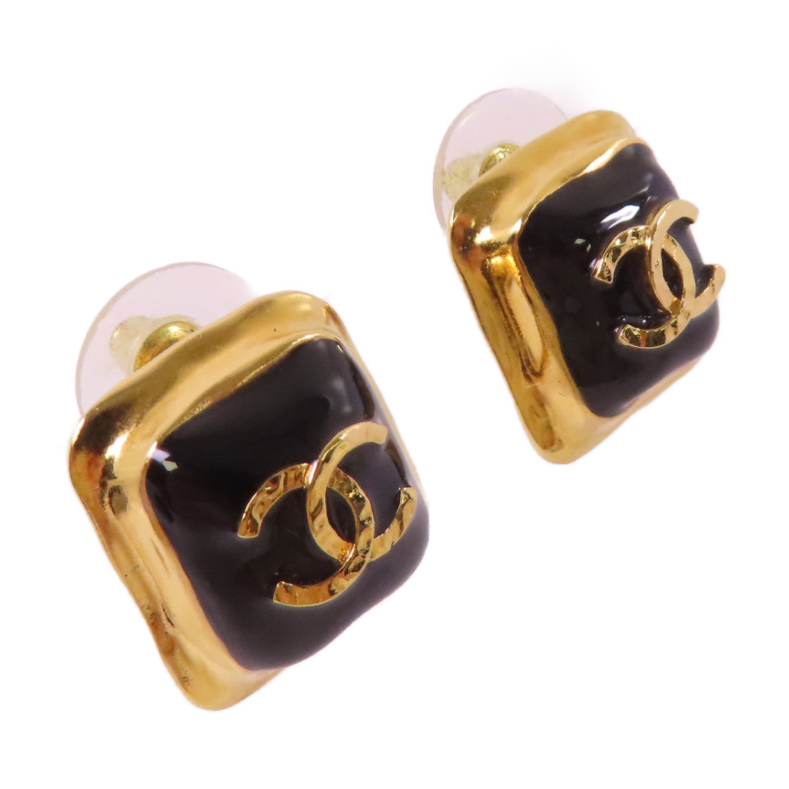 CHANEL 金屬/PVC CC Earrings耳環金色/黑色