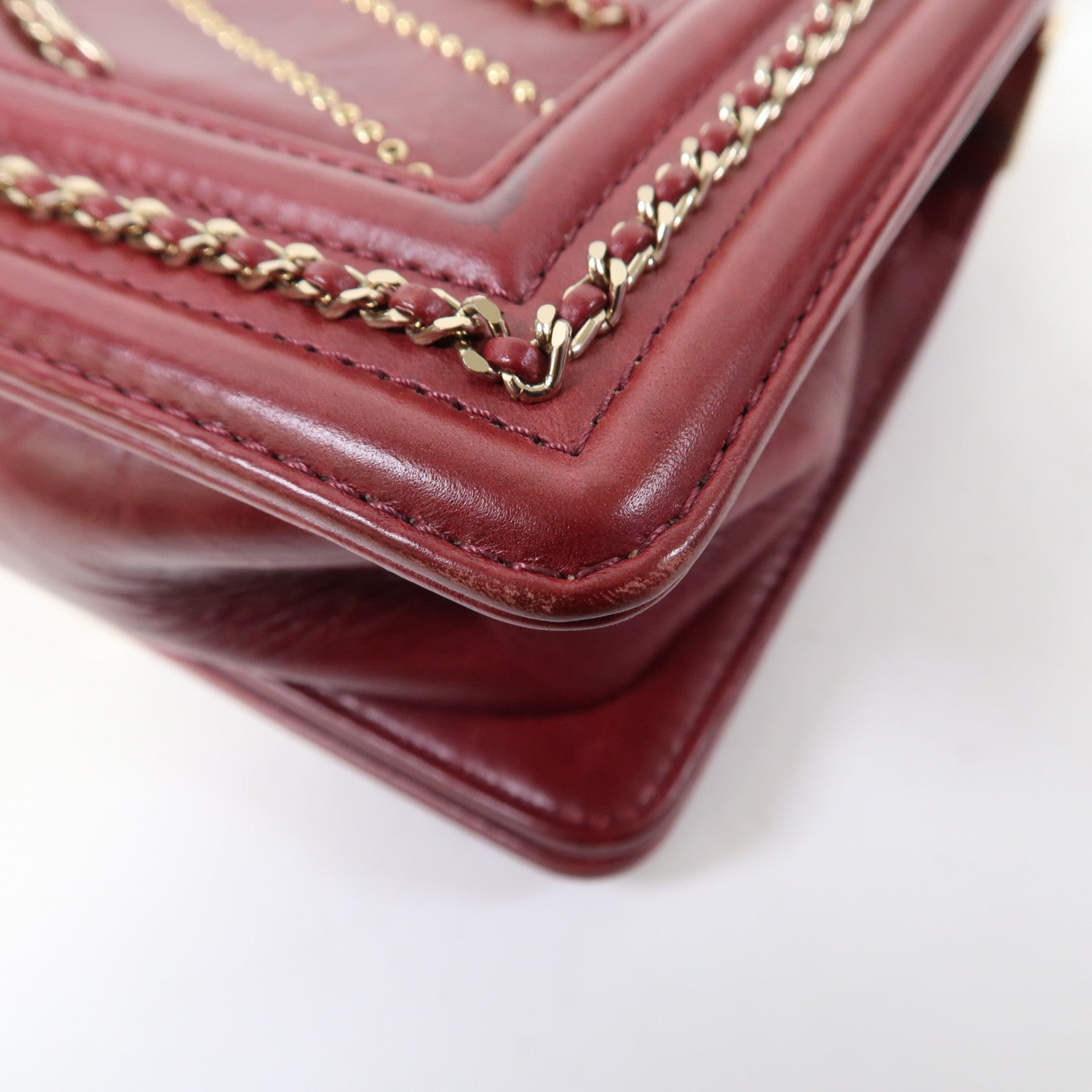 CHANEL 【激減優惠】皮革Boy金扣鏈帶肩背袋紅色