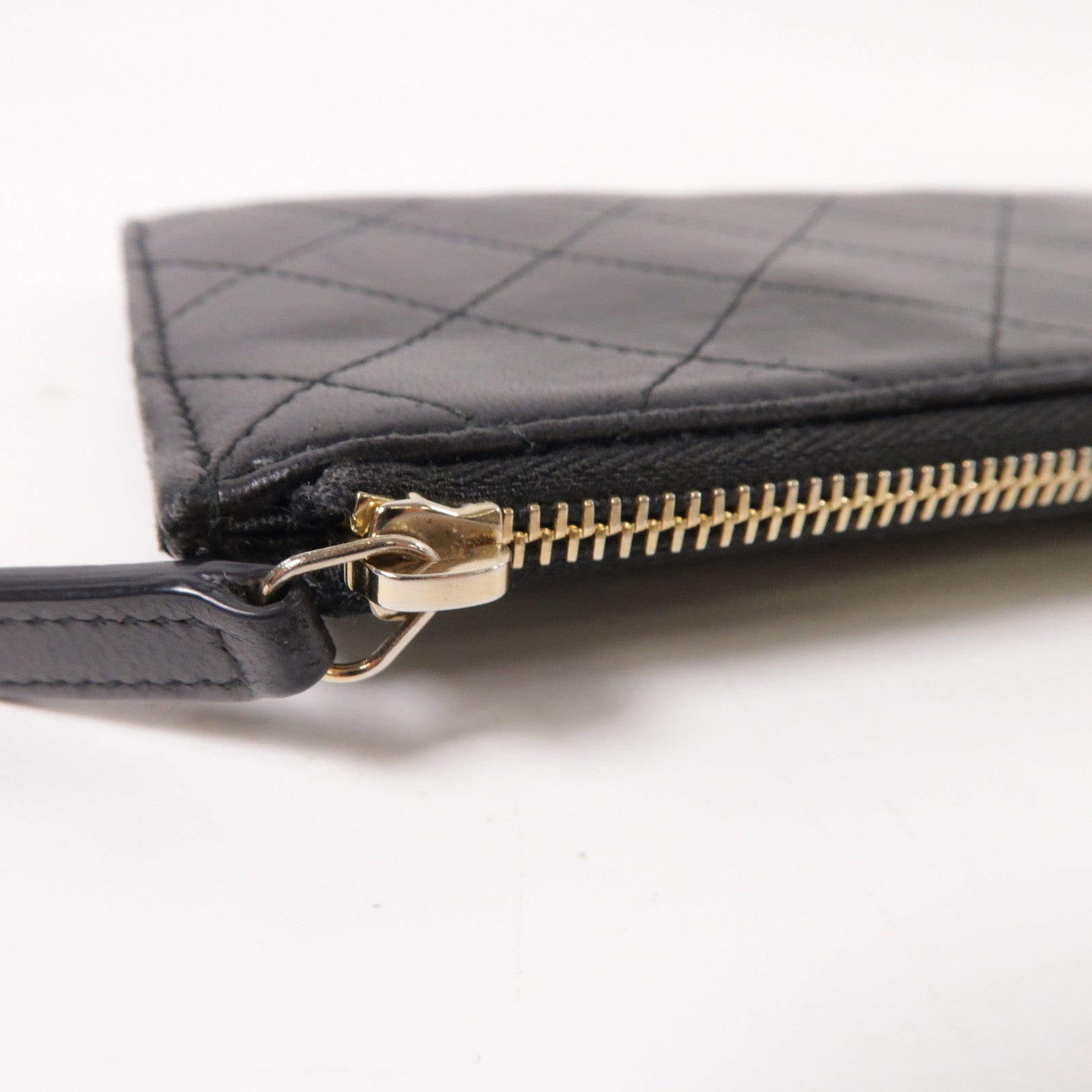 CHANEL 菱格皮革Pouch Wallet金扣長錢包黑色