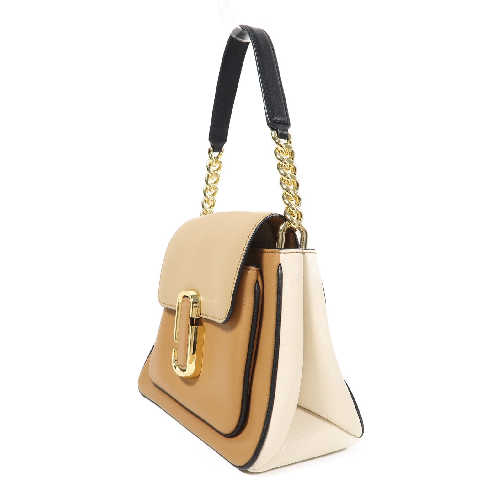 MARC JACOBS 牛皮皮革Mini Satchel金扣手挽肩背兩用袋啡色/白色