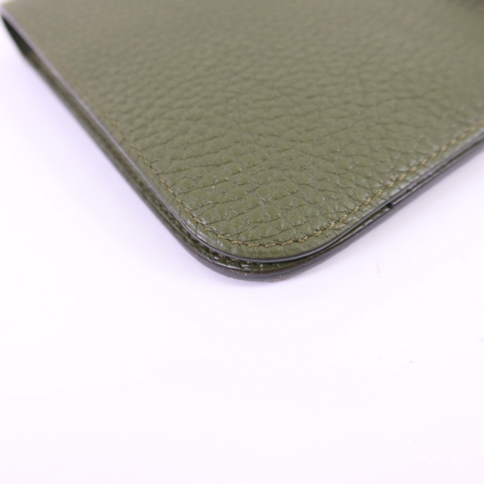 HERMES Togo皮革Dogon GM銀扣長錢包Vert Olive