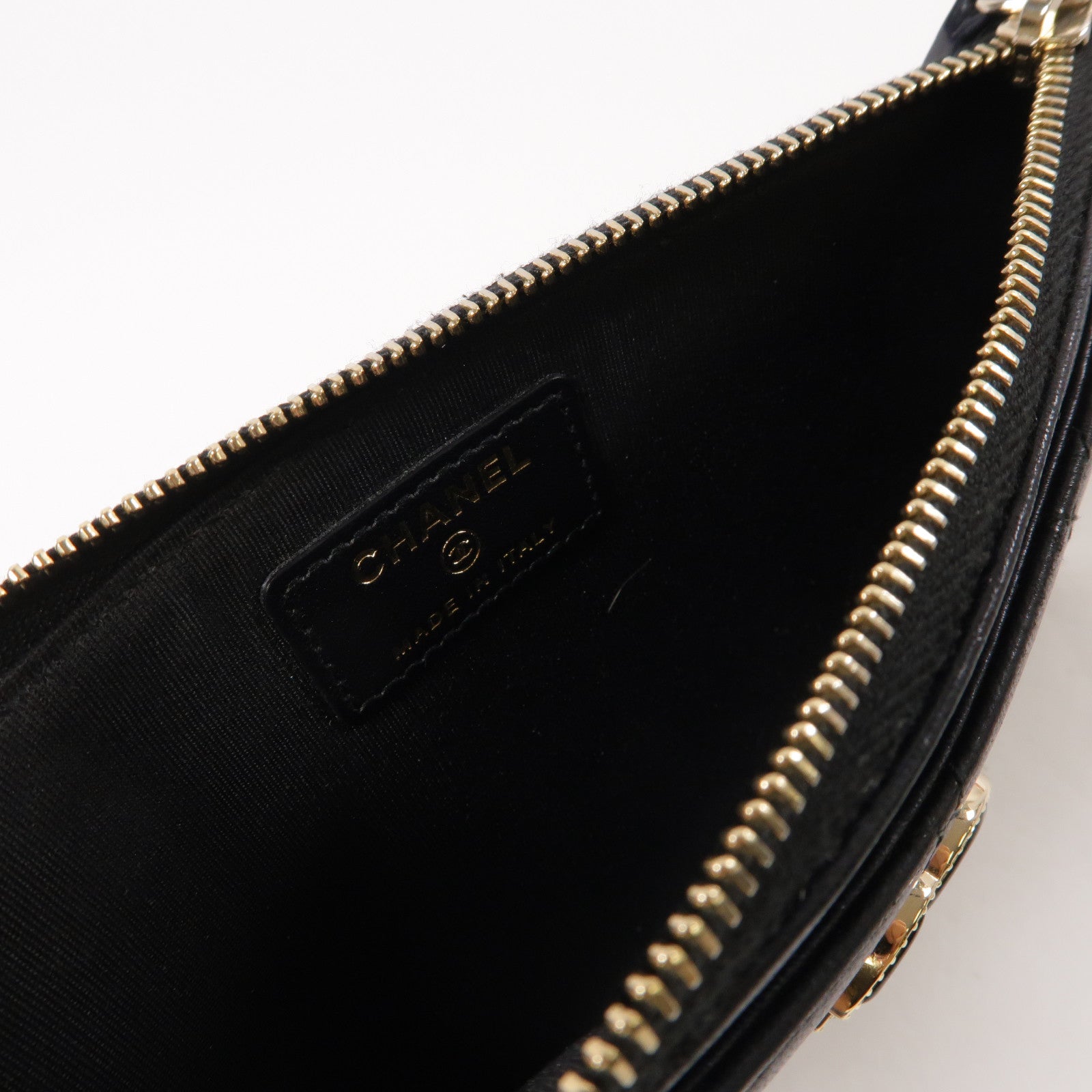 CHANEL 菱格皮革Pouch Wallet金扣長錢包黑色