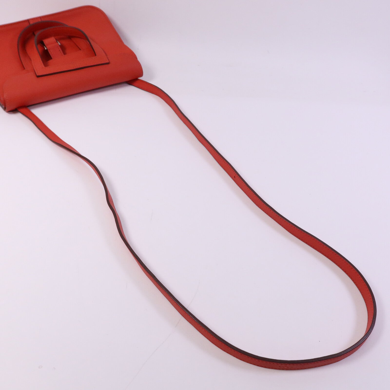 HERMES Swift皮革Halzan Mini銀扣肩背袋Rouge Tomate